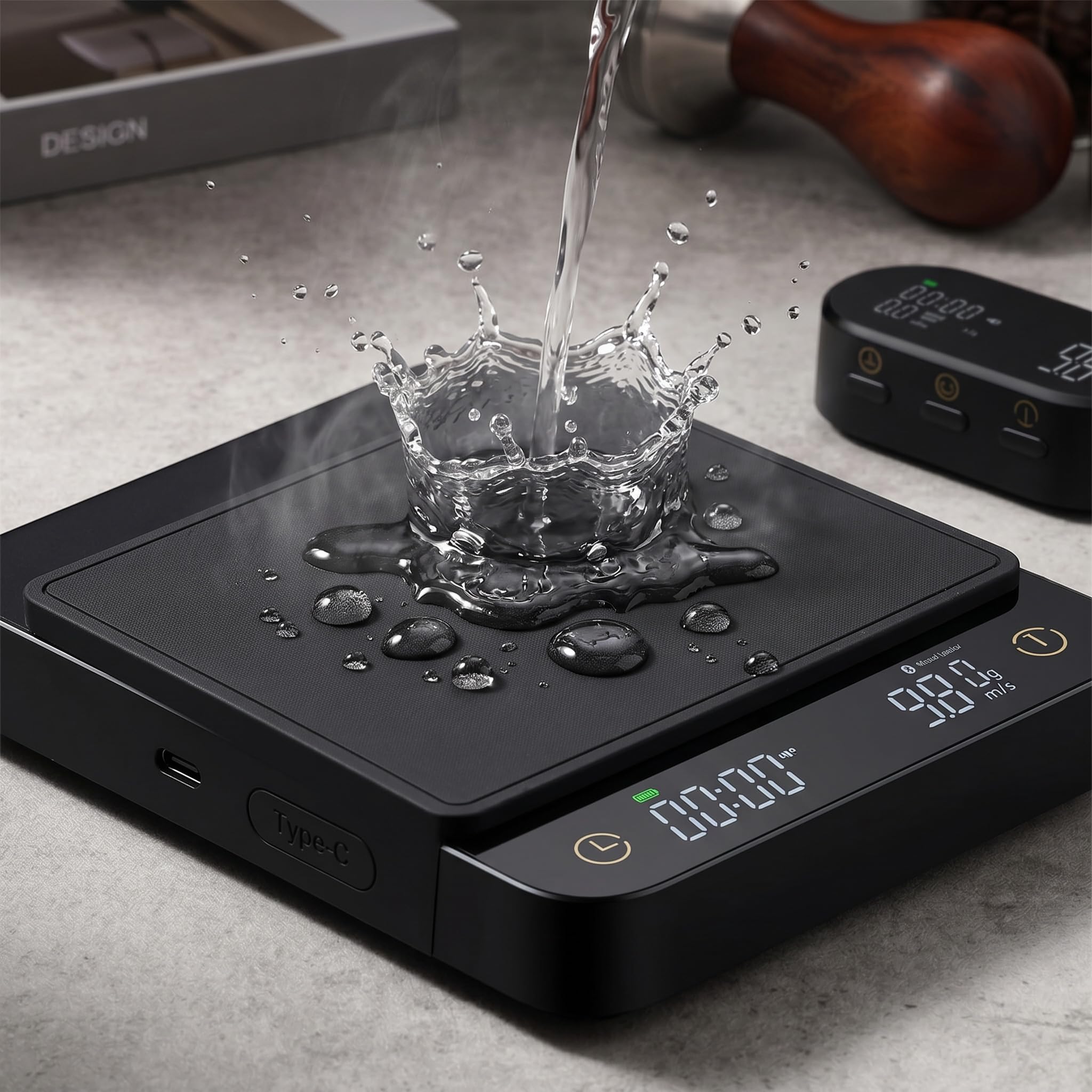 Premium Kaffeewaage mit Funk-Display & Timer – Espresso Waage 0,1g / 3kg mit Flussraten-Anzeige, 5 Modi für Siebträger & Filterkaffee Pour-Over, Digitale Küchenwaage Automatischer Zeitmessung