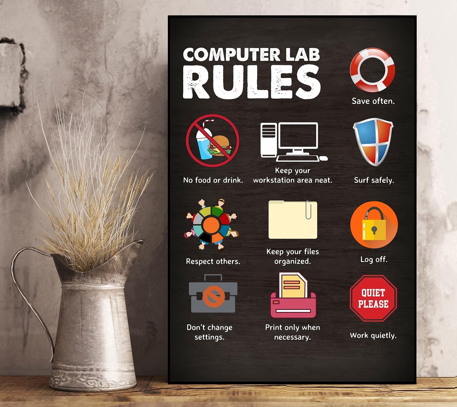 Amazon.com: Computer lab rules Posters Computer Science Classroom ...