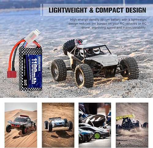 Miniatura 4 de URGENEX Lipo Batería 7.4V 1100mAh 35C (Burst 70C) Dean-Style T Plug 2S Batería recargable RC para HAIBOXING BEZGAR Truck HBX 16889 16890A 18690SA