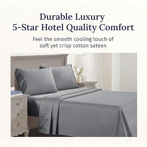 Miniatura 4 de California Design Den - Juego de sábanas de tamaño King 100% algodón, 600 hilos, tejido satinado, bolsillo profundo, color gris