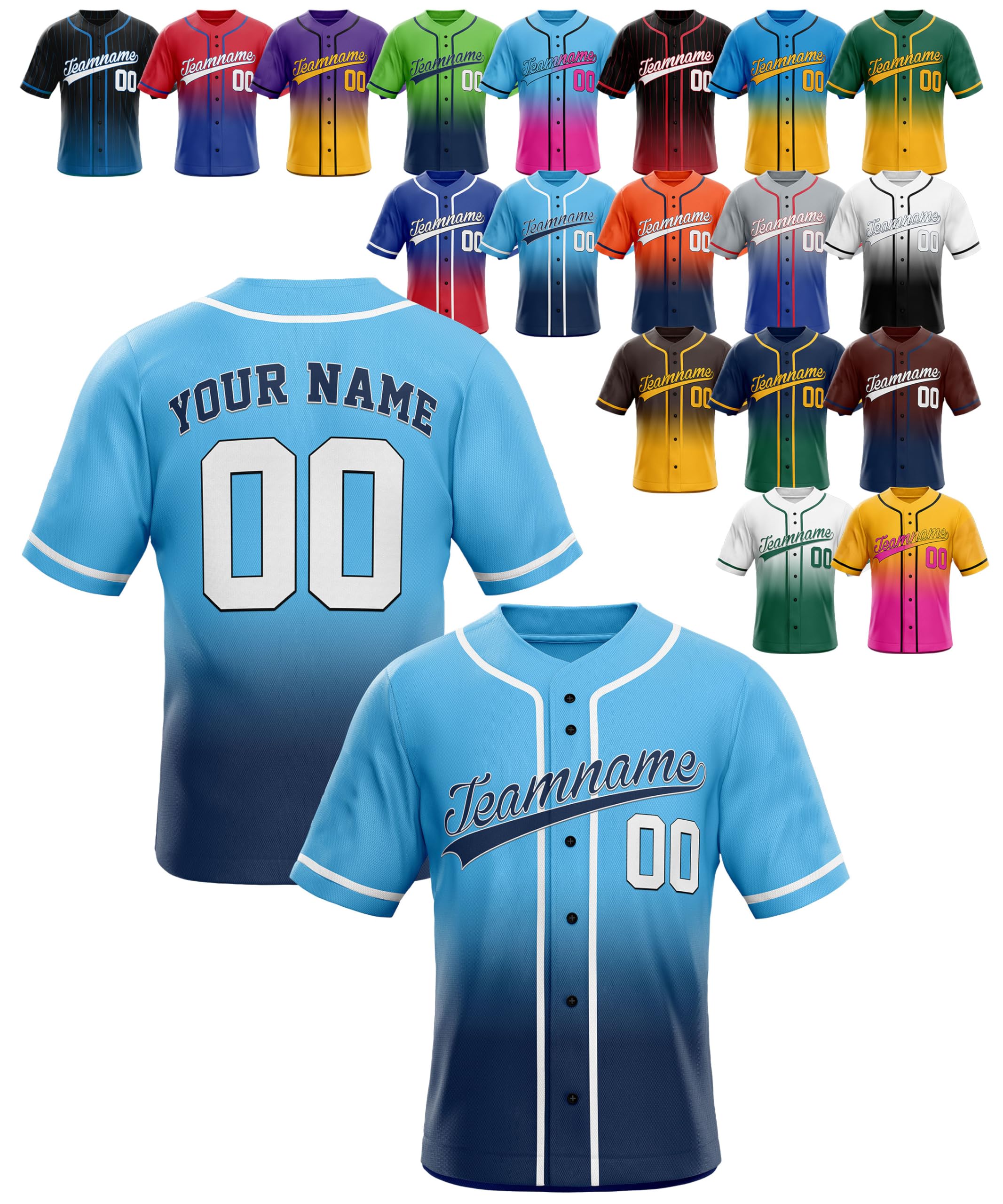 Custom Gradient Baseball Jerseys - Personalized Baseball Shirt with Name Number Logo for Adult, Youth, Men, Women, Boys, Girls - Customized Team Uniforms for Sports Fans, Events, Teams, Gifts