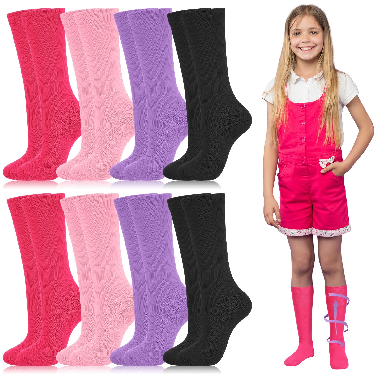 Shinymoon 8 Pairs Kids Compression Socks 15-20 Mmhg for Boys Girls