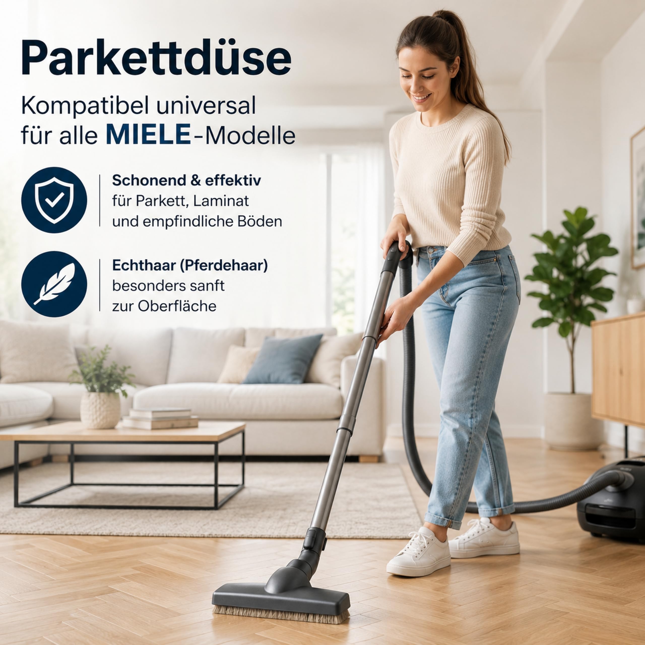 DeClean Parkettbürste kompatibel mit Miele Staubsauger S8000, S8, S8340, S8360 Serie - Extra Breite 35mm Düse - Hochwertiges Ersatzteil für Parquet Twister XL SBB 300-3 PQ, 400-3