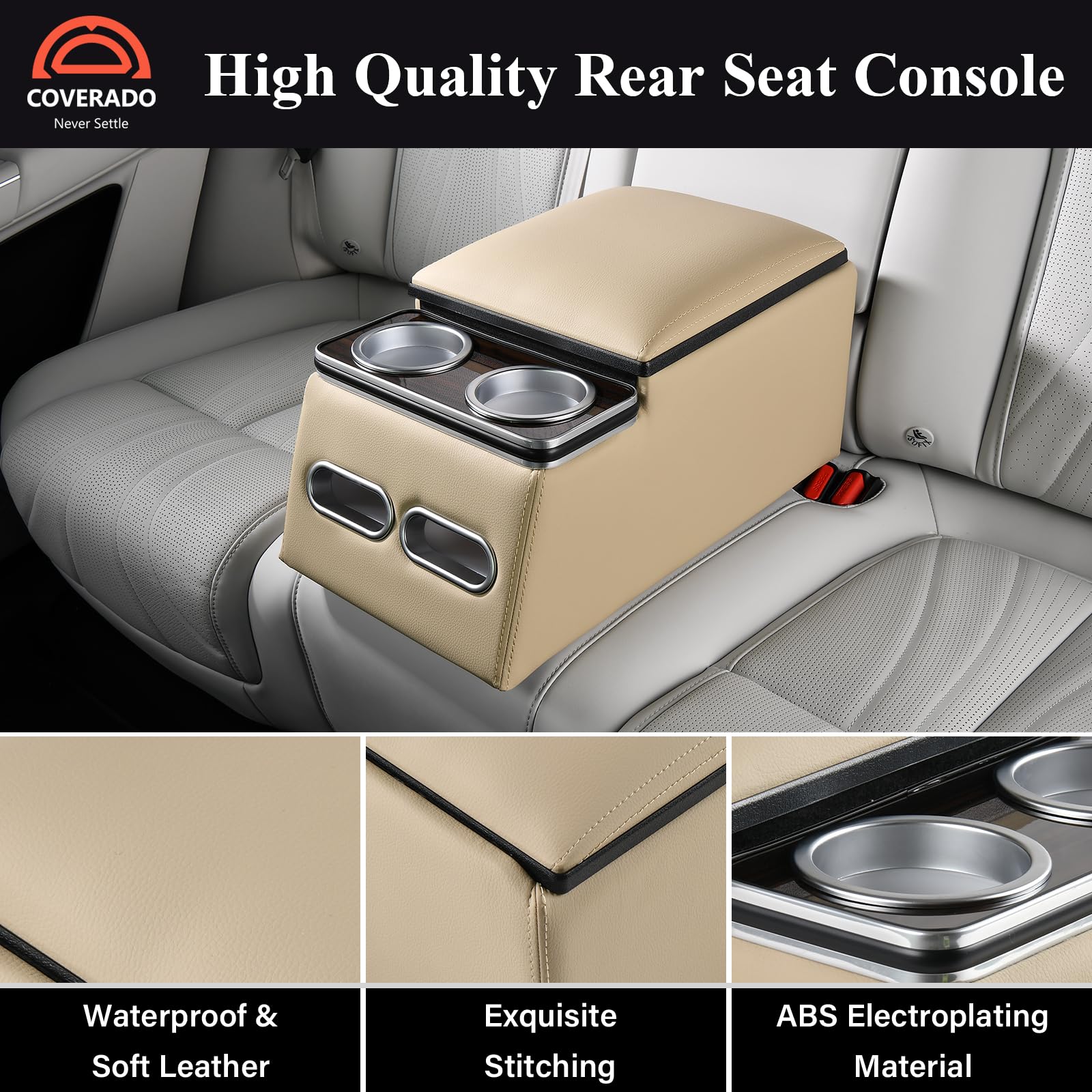 Coverado Upgrade Consola Central de Coche, Consola Central Universal de Coche Asiento Trasero (Beige, Normal)