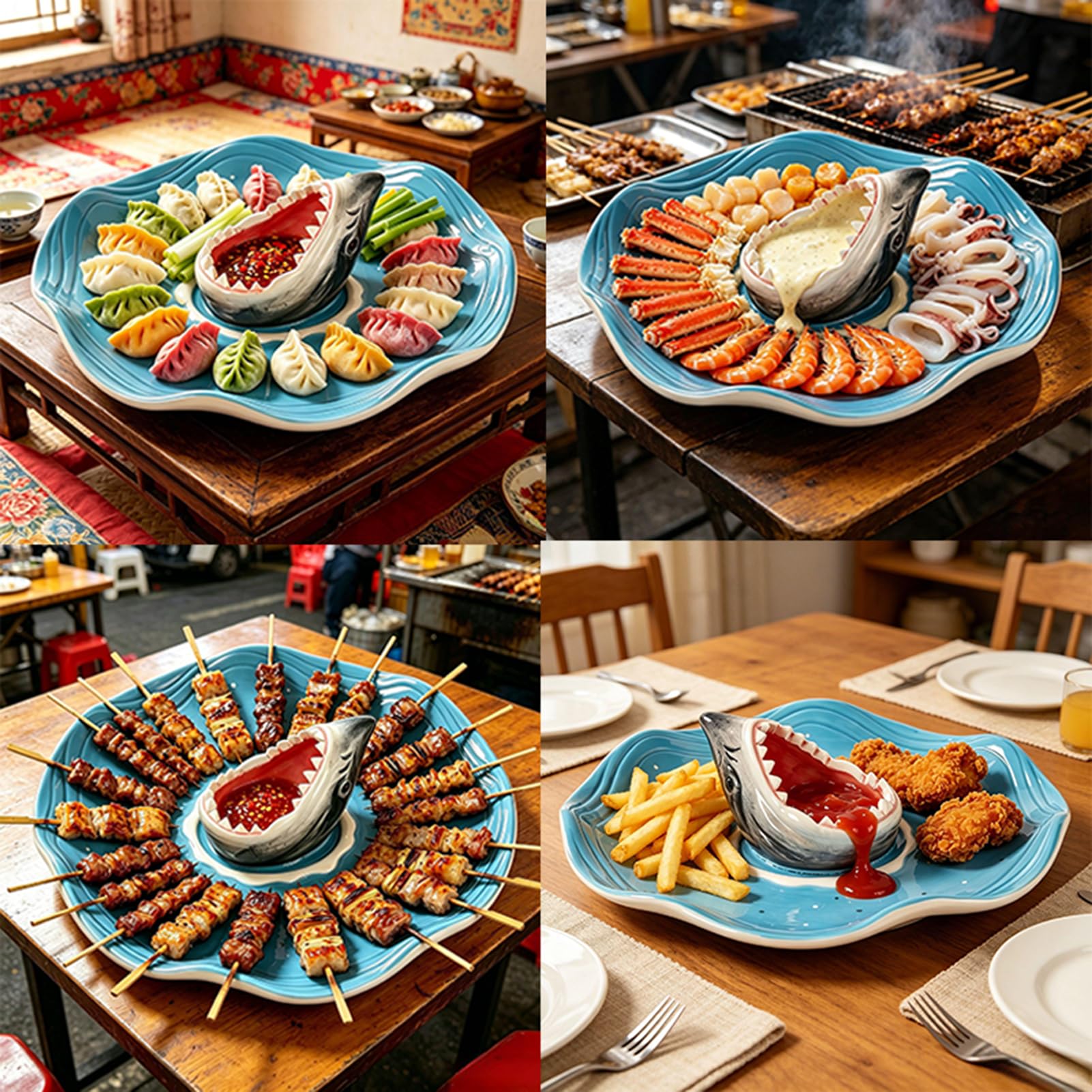 Shark Sushi Platte Handbemalte Keramikschale für Meeresfrüchte | -Themen-Gewürzschale für Antipasti, Tacos, Fisch, , Käse, Burger, Saucen, Meeresfrüchte, Garnelen