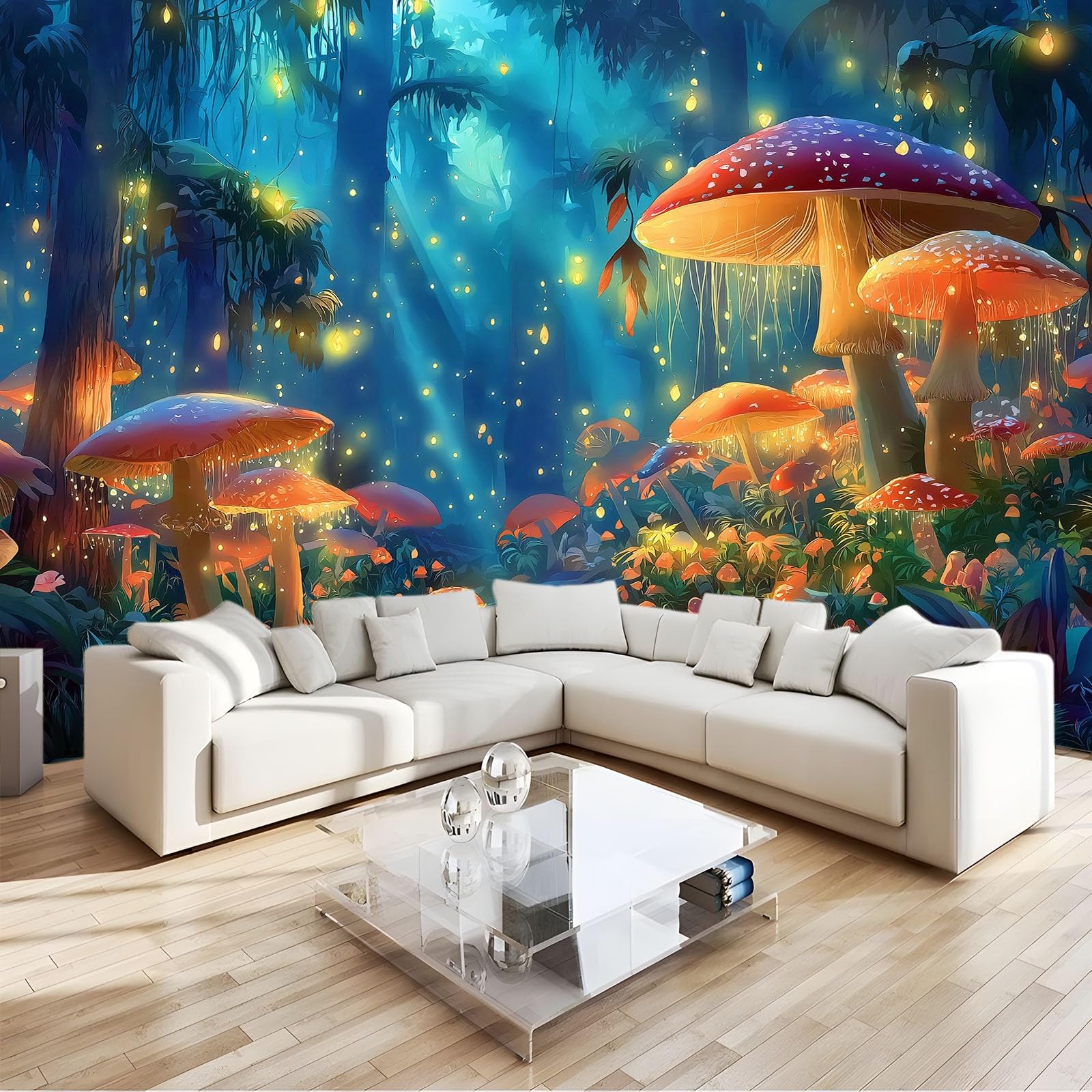 Kreskówka las tapeta, wzór kwiaty grzyby Mural 200 x 140 Cmnon tkanina wielokolorowa tapeta do sypialni do telewizora dekoracja tła fototapeta modna ściana