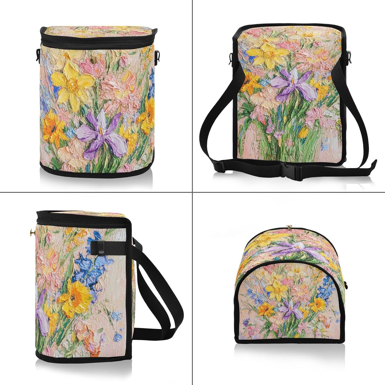 Spring Flowers Daffodil Iris Sunflower Blush Car Garbage Can with Lid Garbage Can Car Small Car Trash for Accessories for Car Can Trash Bag image 2
