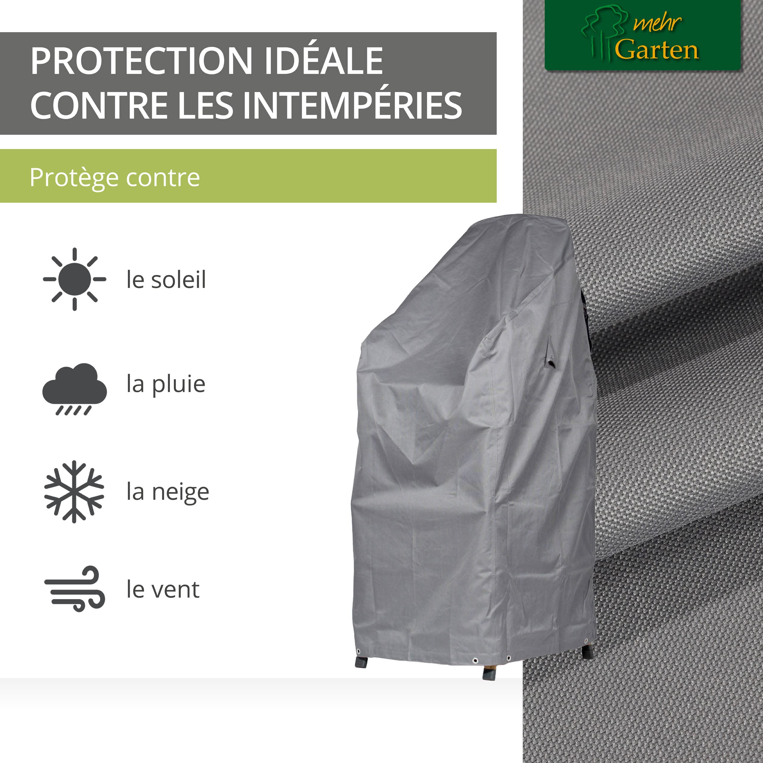 Housse de Protection pour chaises empilables/chaises Pliantes | 66 x 66 x 110/150 cm | Polyester tissé Oxford 600D, Couleur : Gris