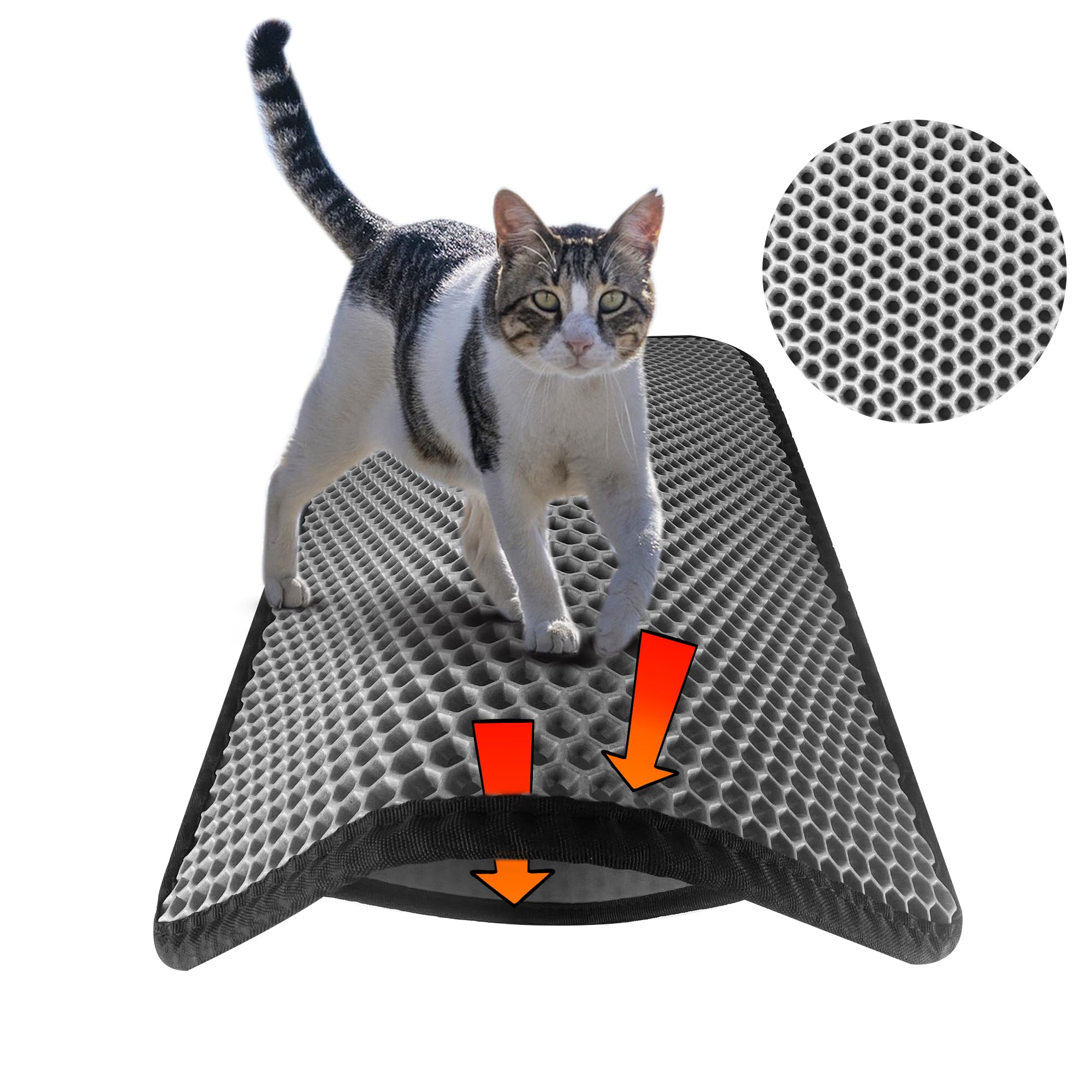 Finetree Gray Cat Litter Tray Mat Large 40Cm X 60Cm Keep Floors Clean From Litter Scatter - Durable Easy To Clean - For Cat Litter Boxes - Honeycomb Large Holes Waterproof Bpa Free, Soft On Paws - Washable