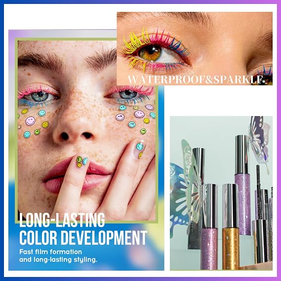 Glitter Mascara Silver Diamond Sparkle Shimmer Waterproof for Shiny Slender Curled Lashes Long-Lasting Festival Carnival Wedding Party Bling Bling