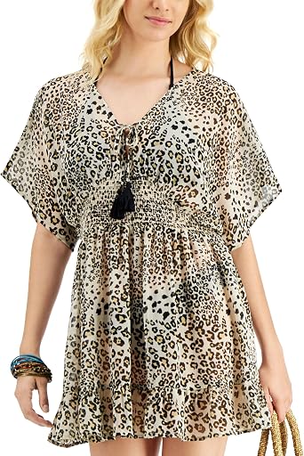 Miken Juniors Cheetah-Print Cover-Up Dress Off White Cheetah Flurry M