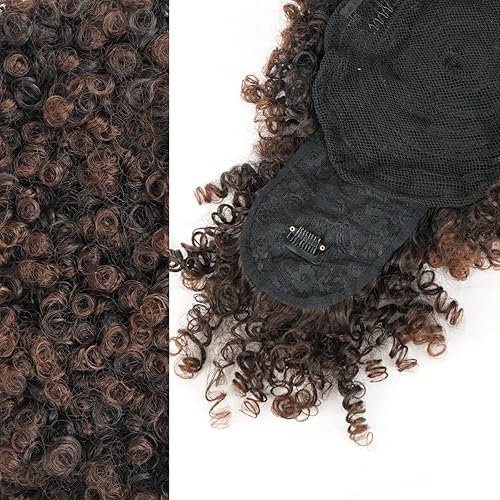 Miniatura 4 de Cola de caballo afro con cordón y flequillo sintético, extensiones de cabello corto rizado, extensiones de cabello rizado para mujeres negras (233)