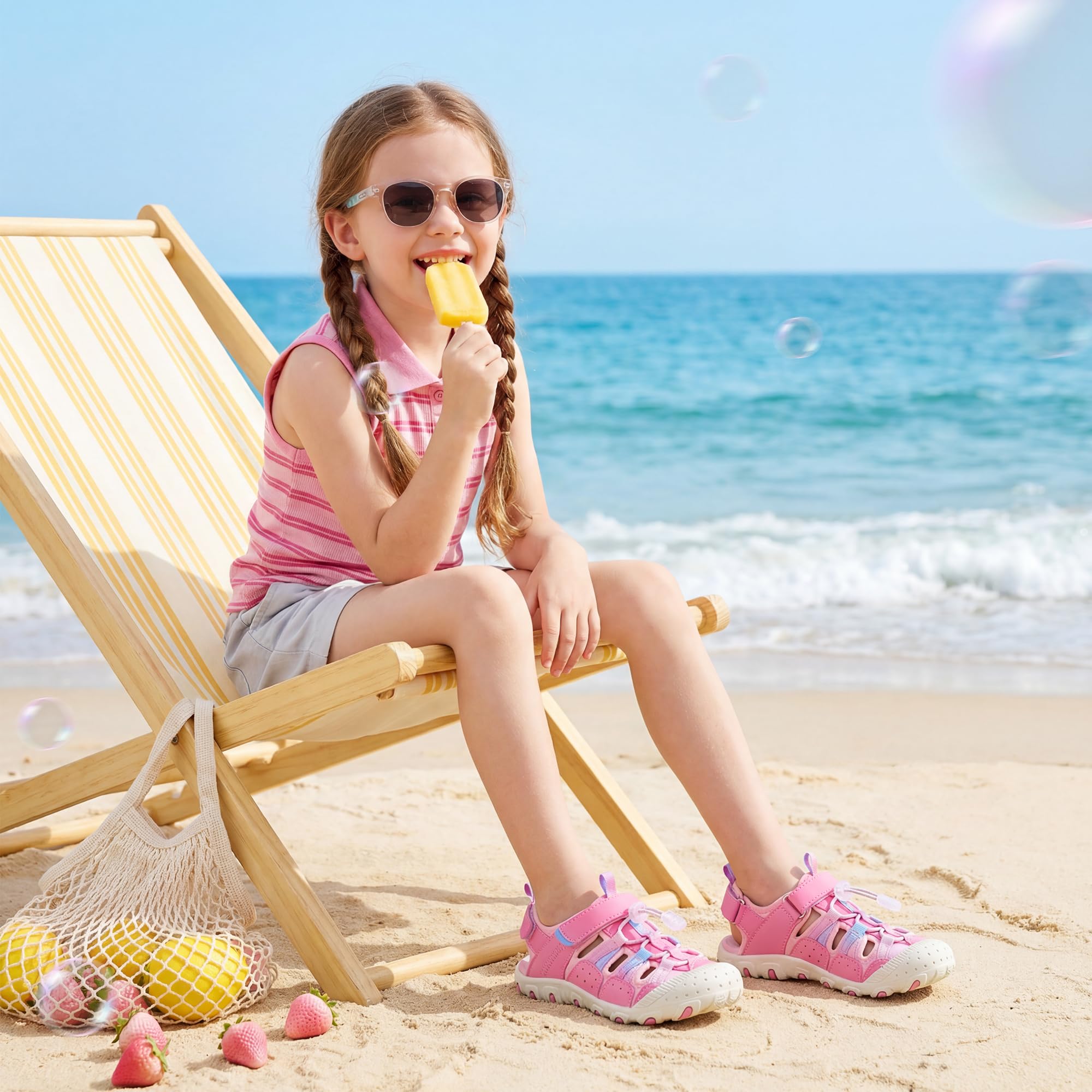 Stelle Sandali sportivi estivi per bambini, con punta chiusa, per | Cinghie regolabili con gancio e anello per giochi all'aperto e in spiaggia suola antiscivolo a trazione materiali ad