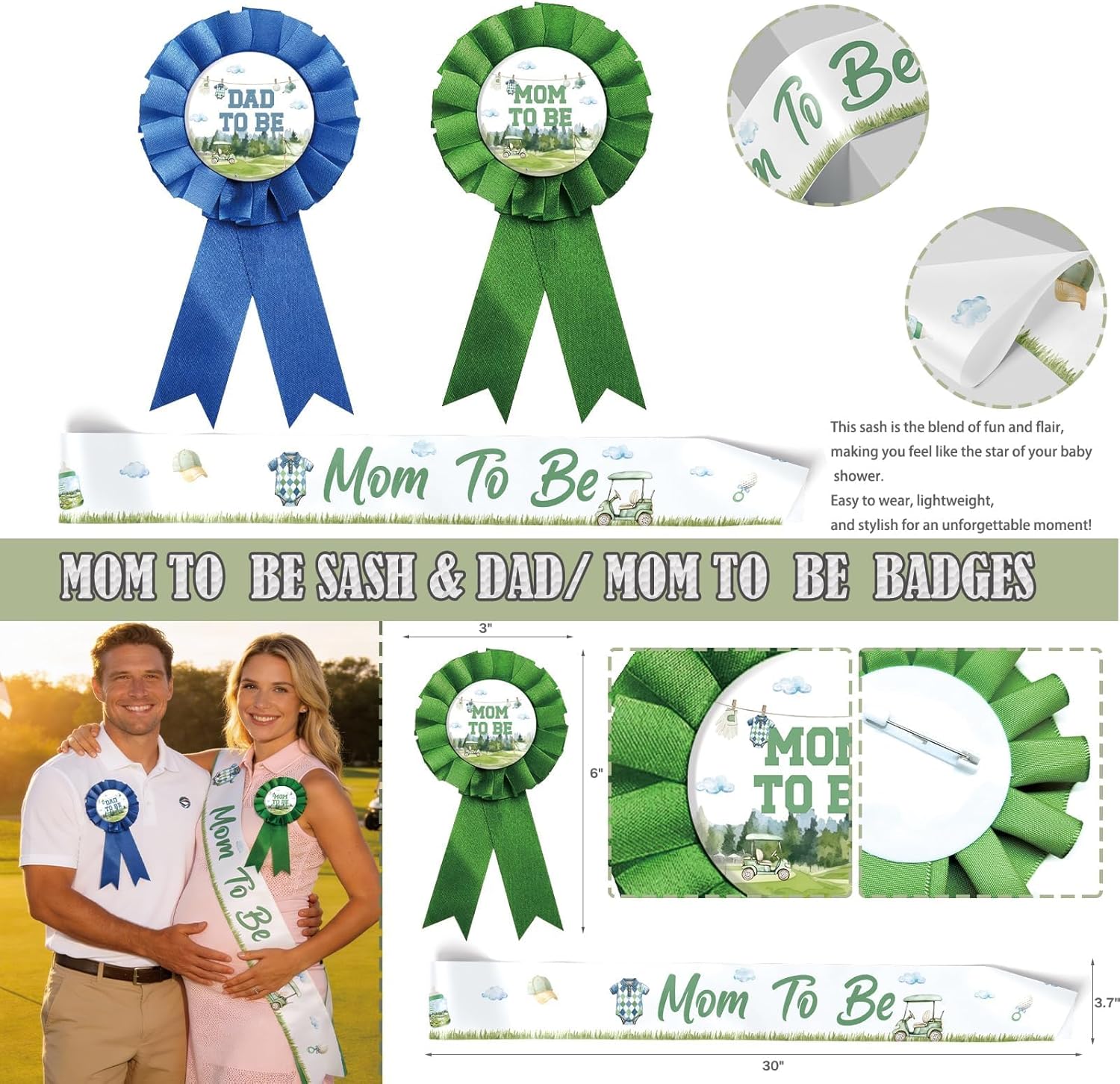 Golf Baby Shower Decorations, 137 PCs Golf Themed Party Supplies a Little Putter Is on the Way Decor Set with Backdrop Balloon Banner Tablecloth Cake Cupcake Topper Box Sash Cutouts