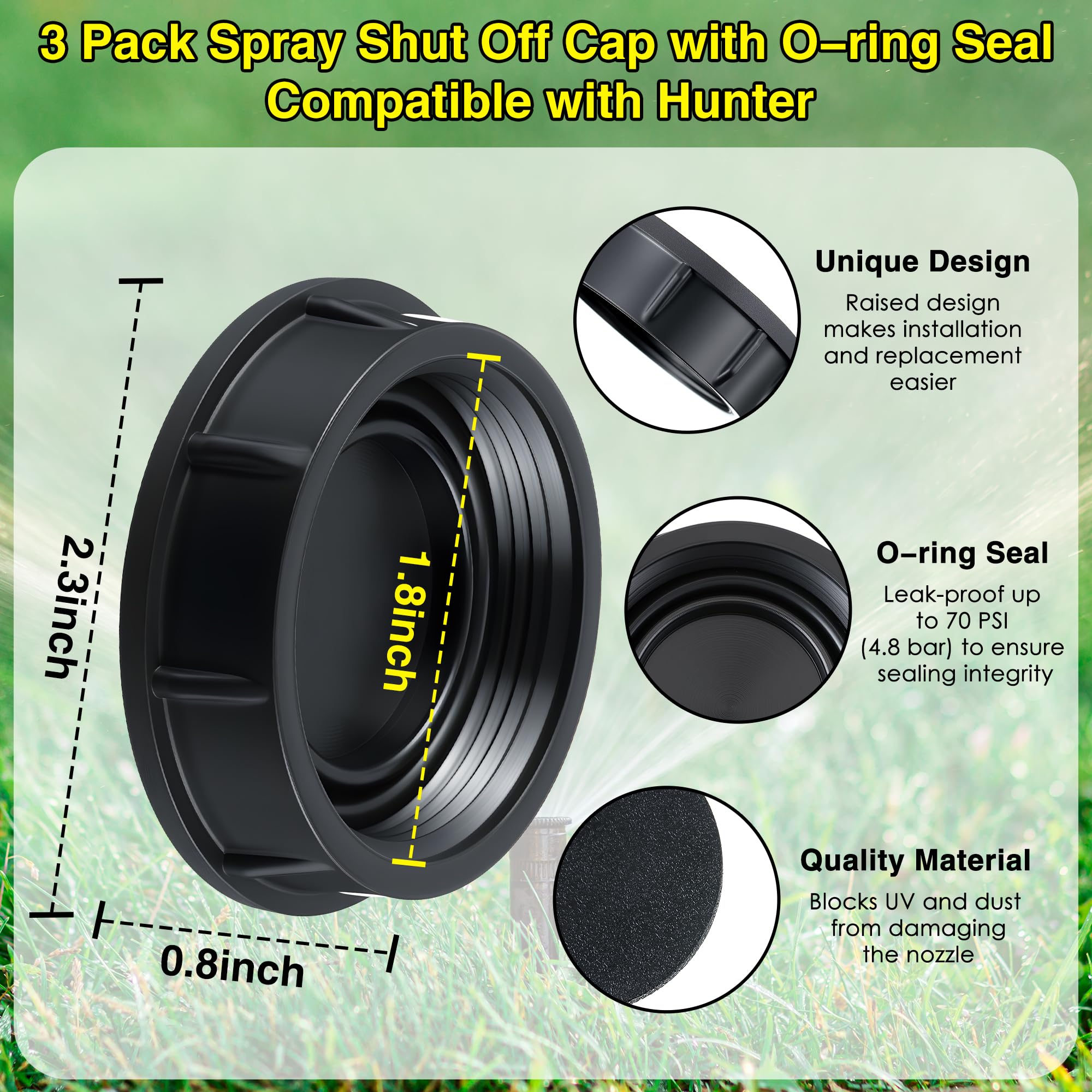 Sprinklerkopfkappen, kompatibel mit Hunter Pro Sprinklern, Sprühabschaltkappe mit Fluorelastomer-Dichtungen, kompatibel mit Hunter Pro, schwarze Sprühkopfkappe und O-Ring, 10 Stück