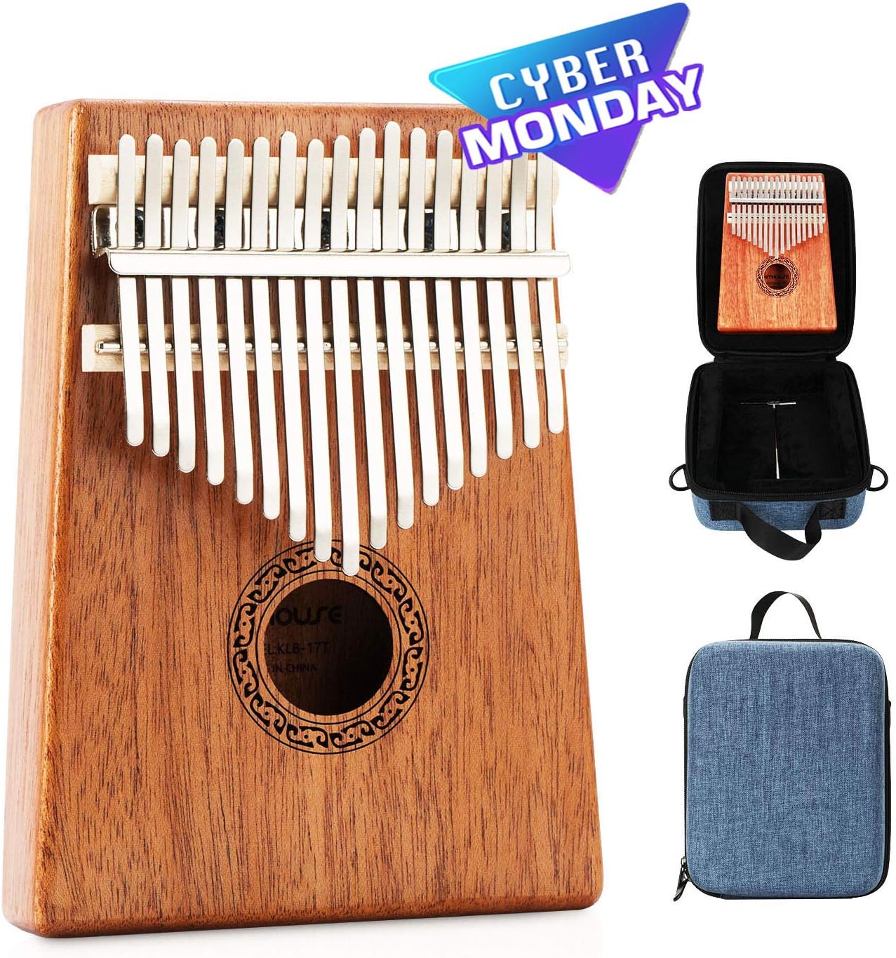 Kithouse Kalimba 17 Key Thumb Piano Kalimba Thumb Finger Piano 17 Keys Mbira - Include Kalimba Case, Music Song Book, Tuning Hammer (Circle Flower)