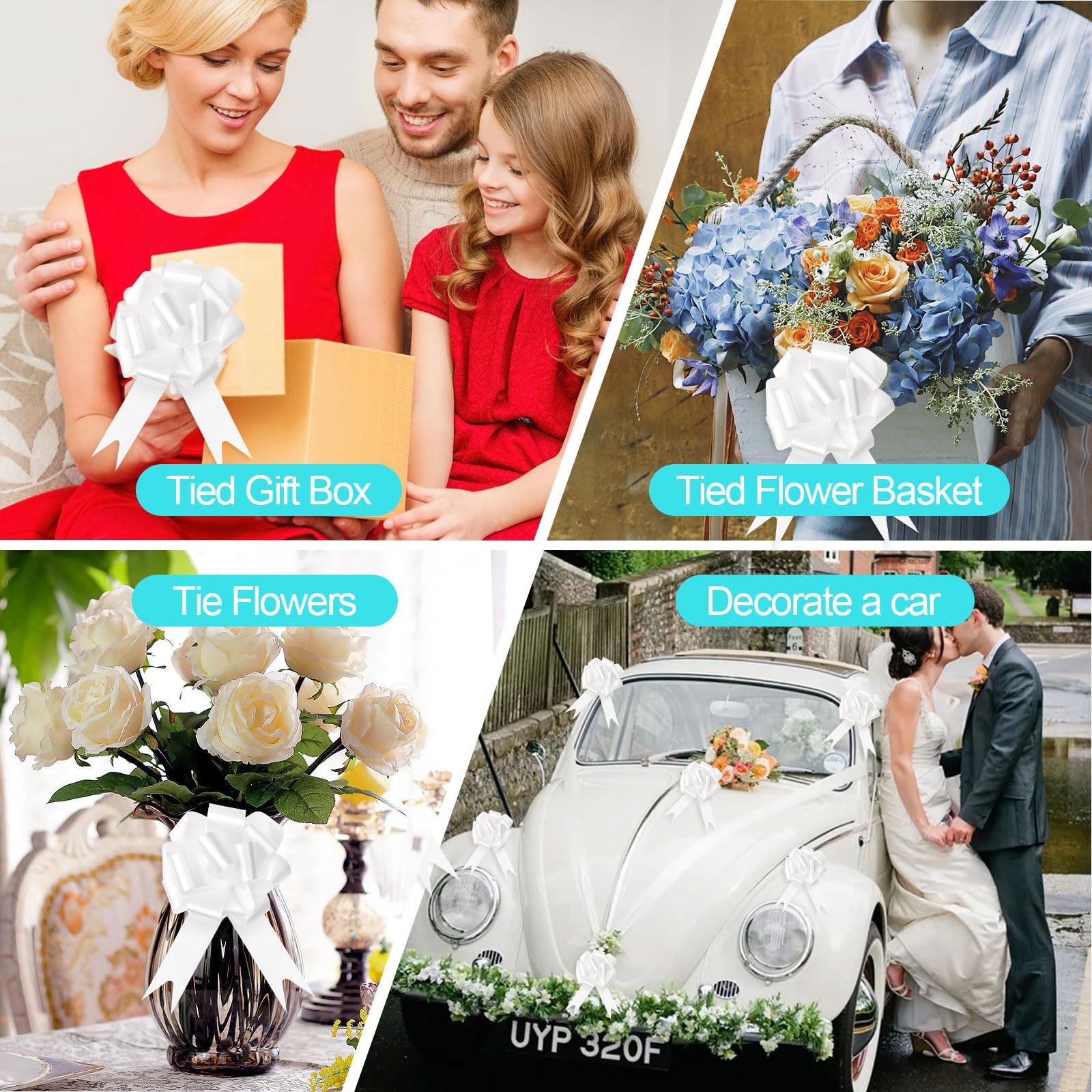 Leeelyan 35PCS Bianco Fiocchi Decorazioni,Fiocchi Decorazioni Matrimonio,Nastro