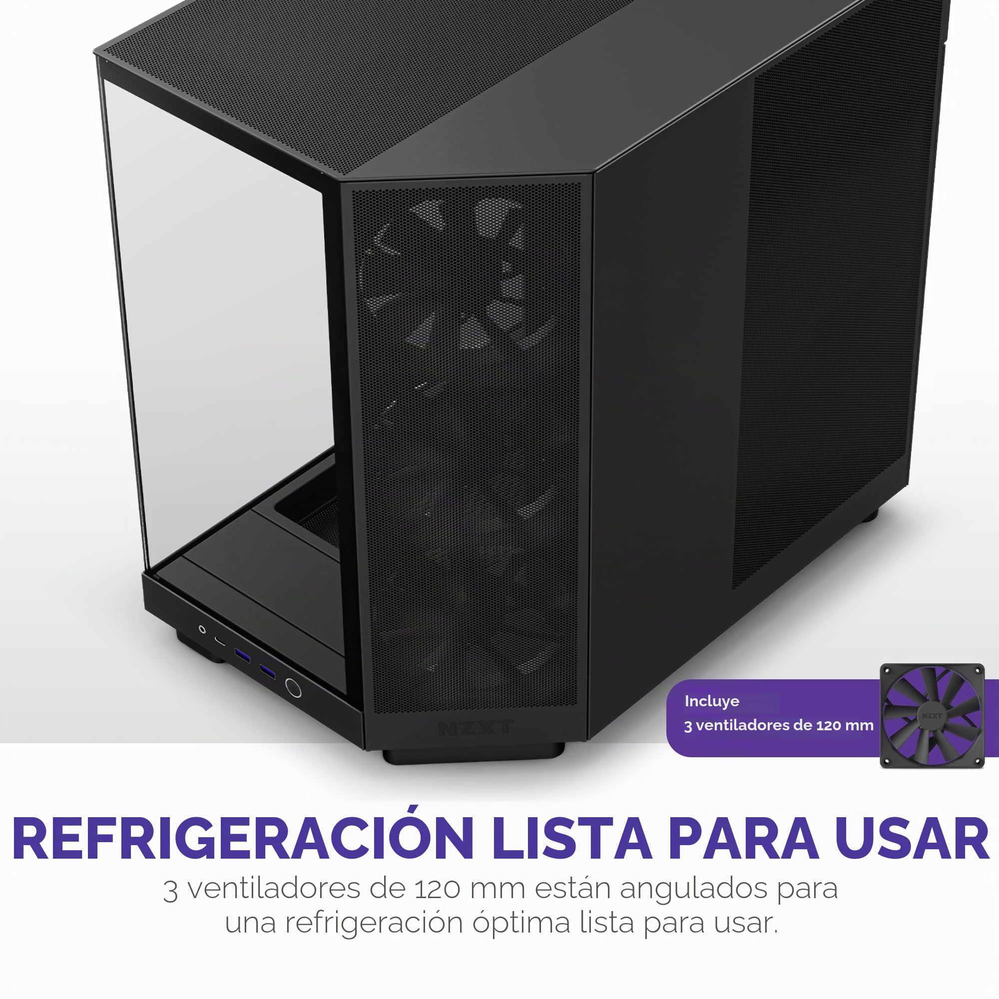 NZXT H6 Flow Caja PC Gaming ATX | Mid-Tower de Cámara Dual Compacta | Paneles de ventilación de Alto Rendimiento | Incluye 3 Ventiladores de 120 mm | Color Negro | CC-H61FB-01