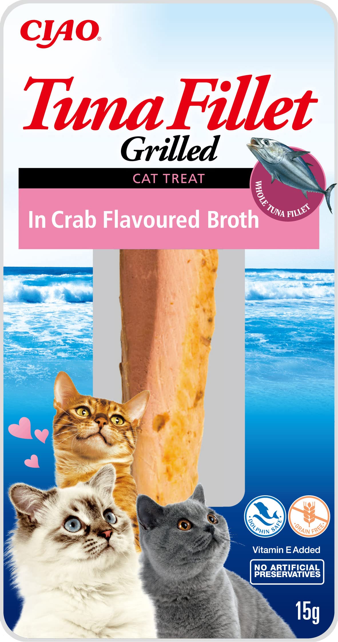 INABA Filetes de atún a la Parrilla para Gatos, en Caldo con Sabor a Cangrejo – Snack Gato Rico en antioxidantes sin conservantes ni colorantes Artificiales, sin Grano – Alimento para Gatos, 12