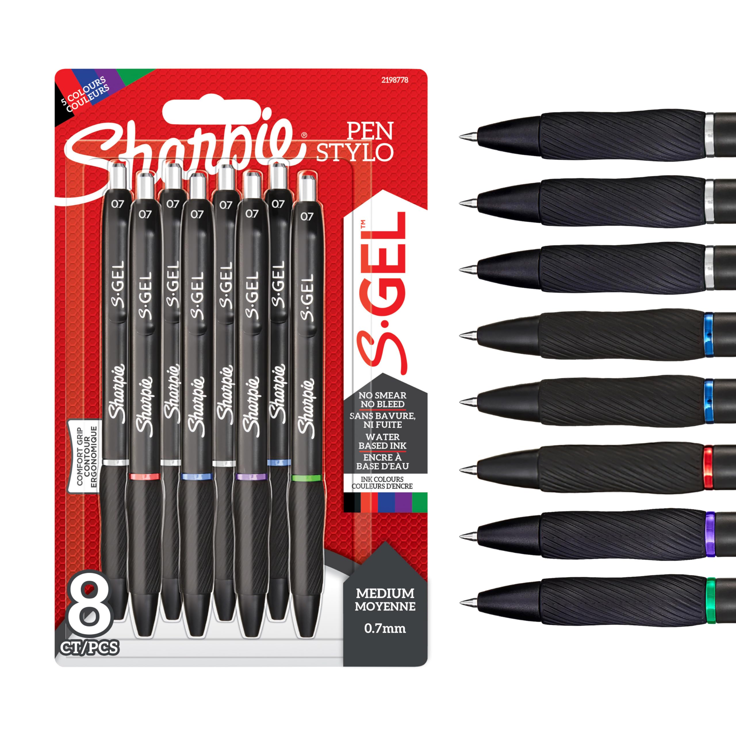 Sharpie S-Gel | Gel Pens | Medium Point (0.7mm) | Assorted Ink Colours | 8 Count