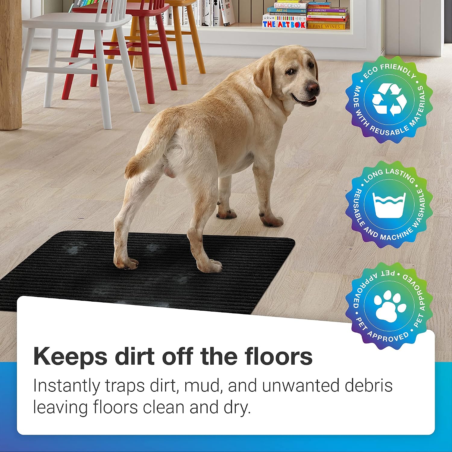 EdenHomes Proprietary Durable, Beautiful Door Mat (29” x 17”) - Easy Clean Indoor Rug, Low-Profile for Porch, Patio, Entry, Garage, Kitchen - Absorbs Dirt, Water, Sand, Mud, and Snow - Black