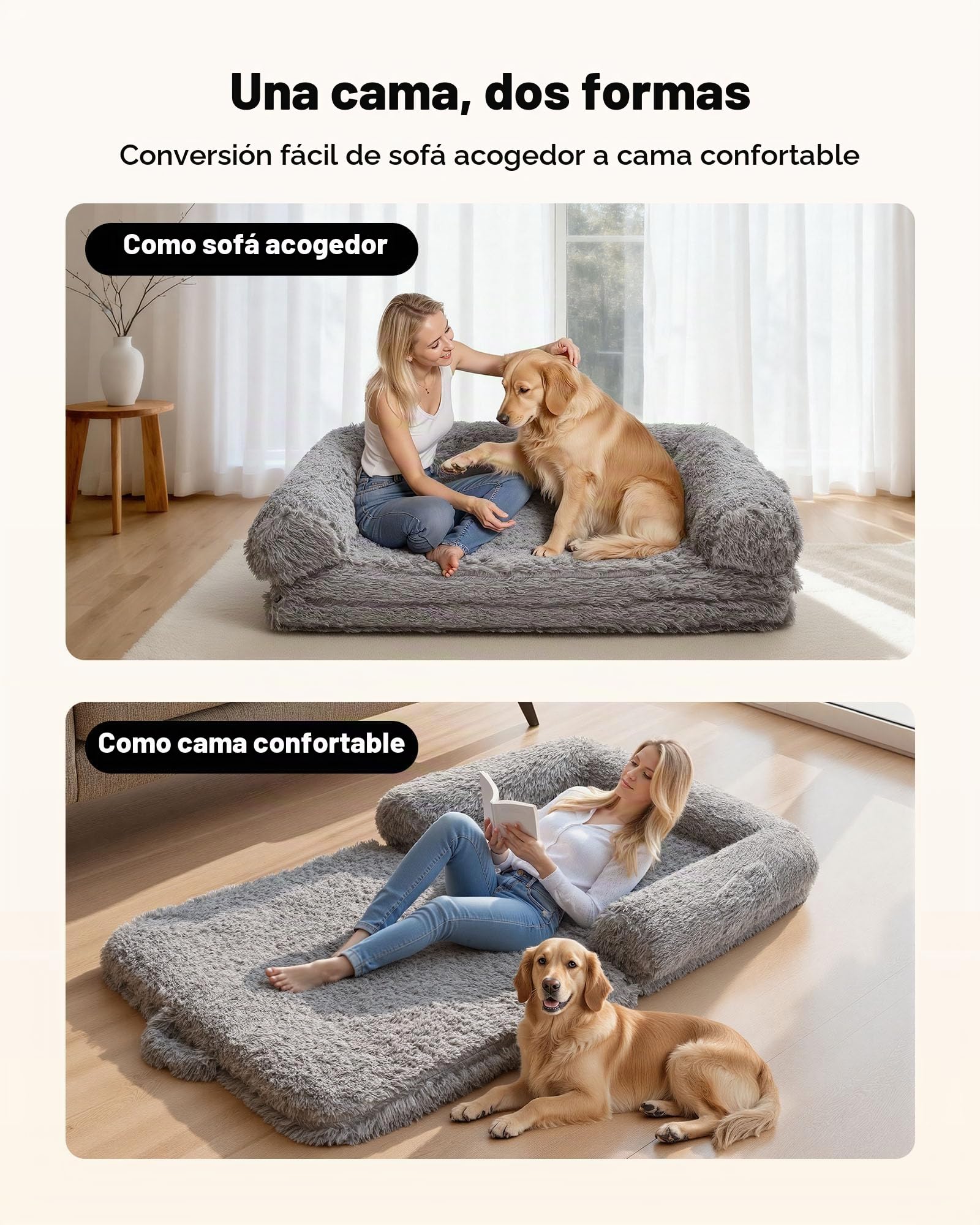VEVOR Cama Rectangular para Perros, 181 x 111 x 22 cm, Ortopédica, de Espuma Viscoelástica, Tamaño Humano, con Bolsillo Lateral, Asa y Cremallera, Funda Extraíble y Lavable a Máquina, Gris Oscuro