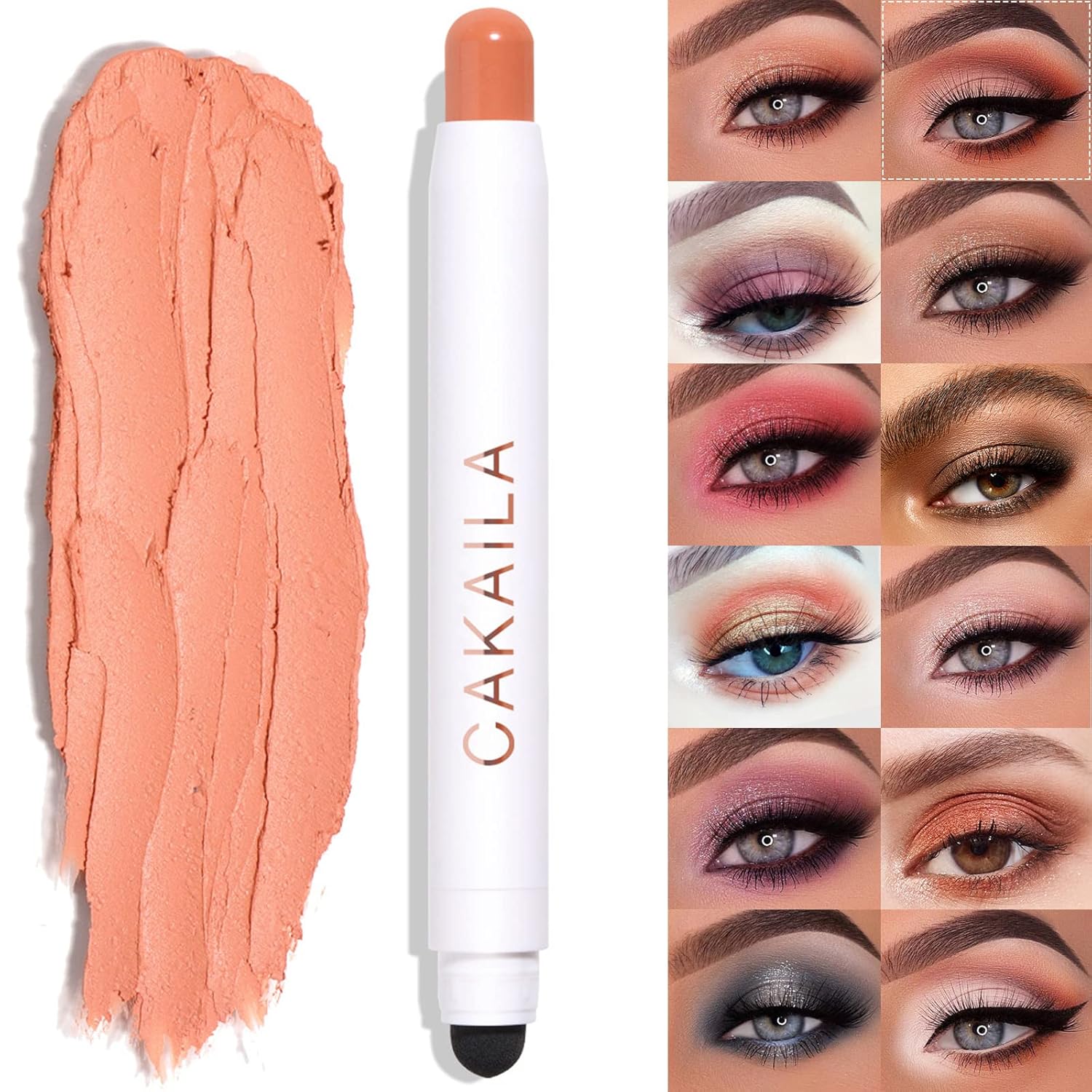 Cream Eye-Shadow Stick, Waterproof Cream Eyeshadow Pen Rotatable Creamy Eye Shadow Pencil Crayon, Matte and Shimmer Eyeshadow Makeup Stick with Sponge Smudger (02# Matte Coral Pink)