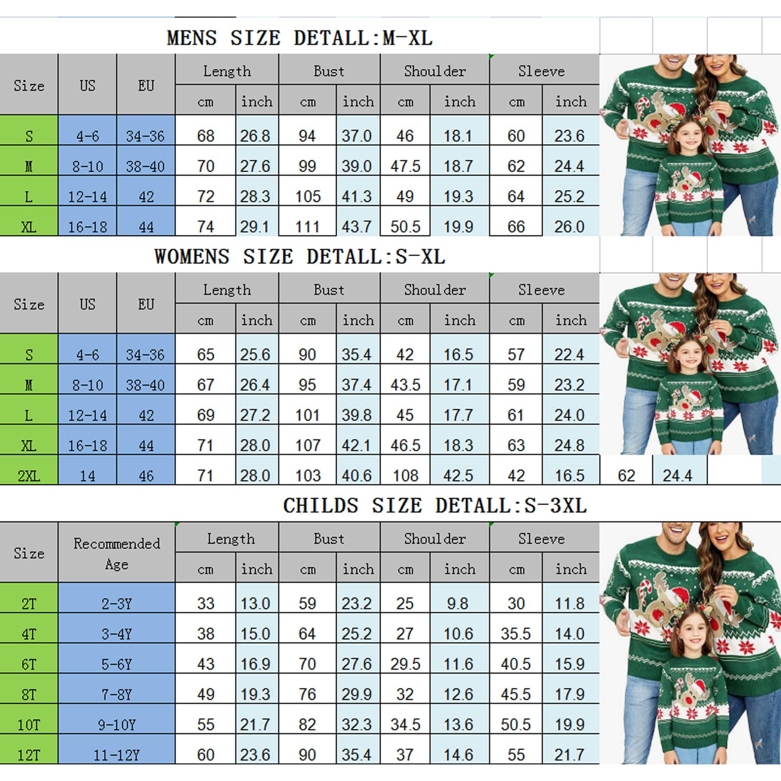 Maglione natalizio abbinato con renna e fiocchi di neve con stampa brutto maglione a maniche lunghe