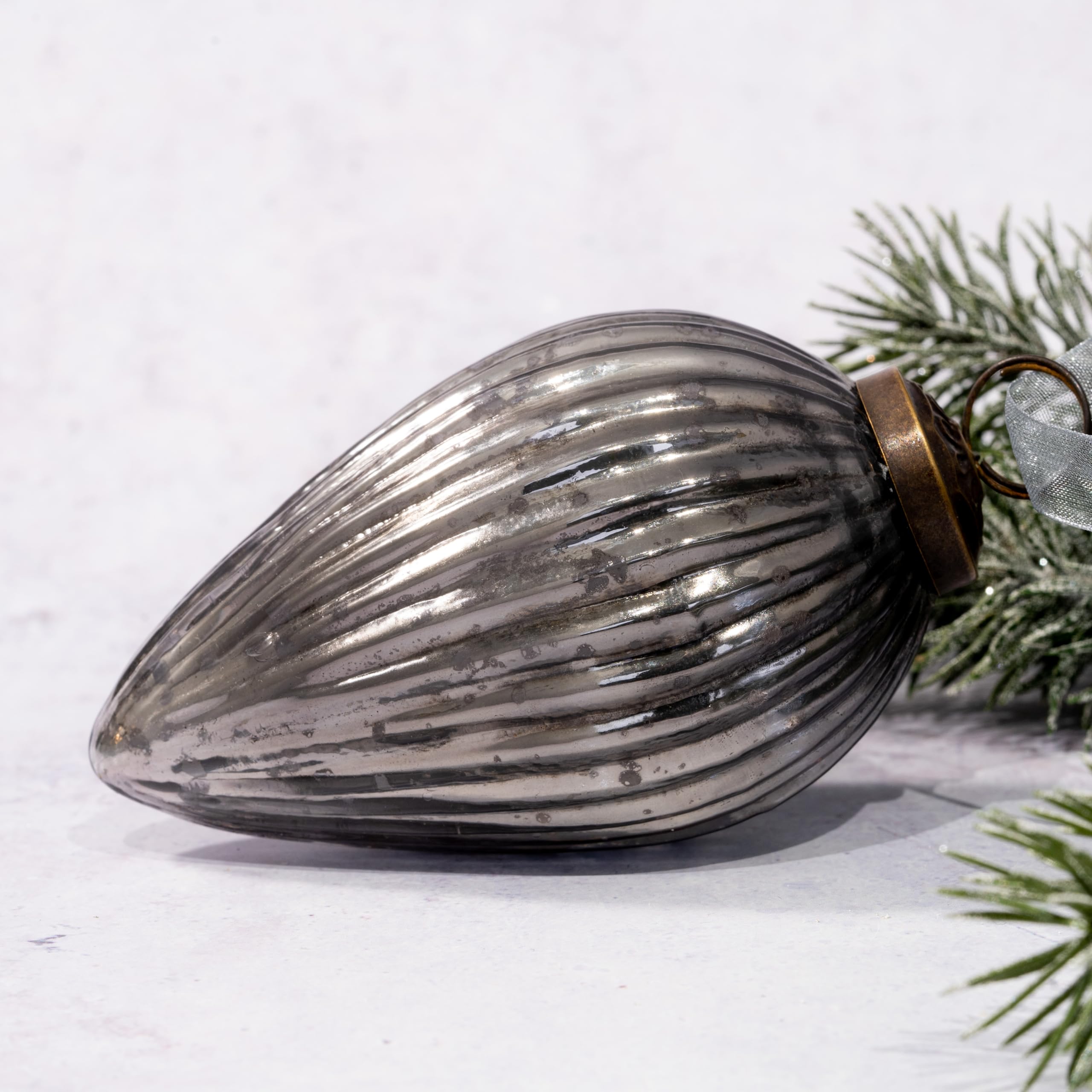 Arthur Cameron Slate Christmas Glass Pinecone Hanging Decorations | Xmas Pine Ornament Bauble (4", )