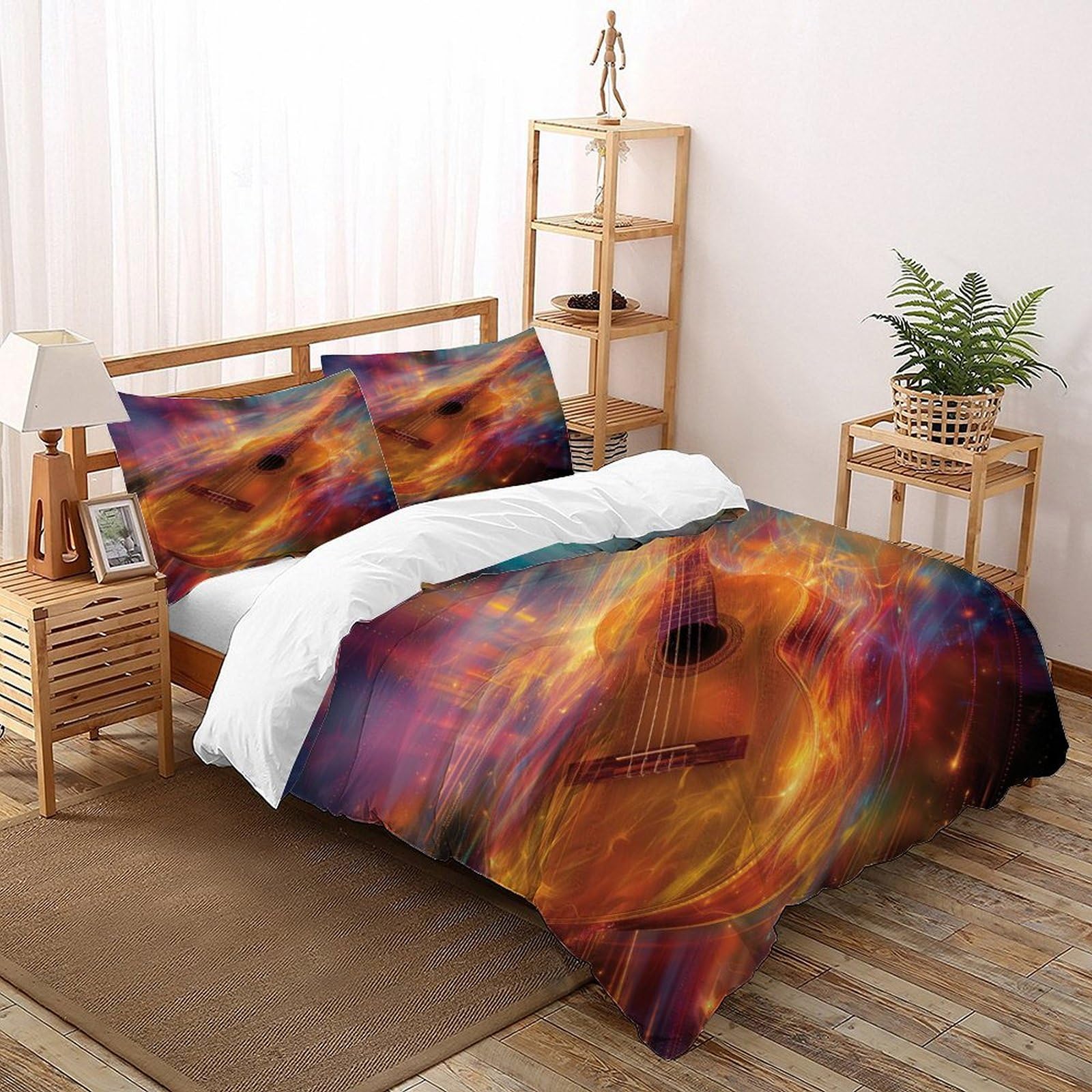 Parure de lit adulte enfant Starry Night Guitar avec housse de couette 200x200cm en microfibre
