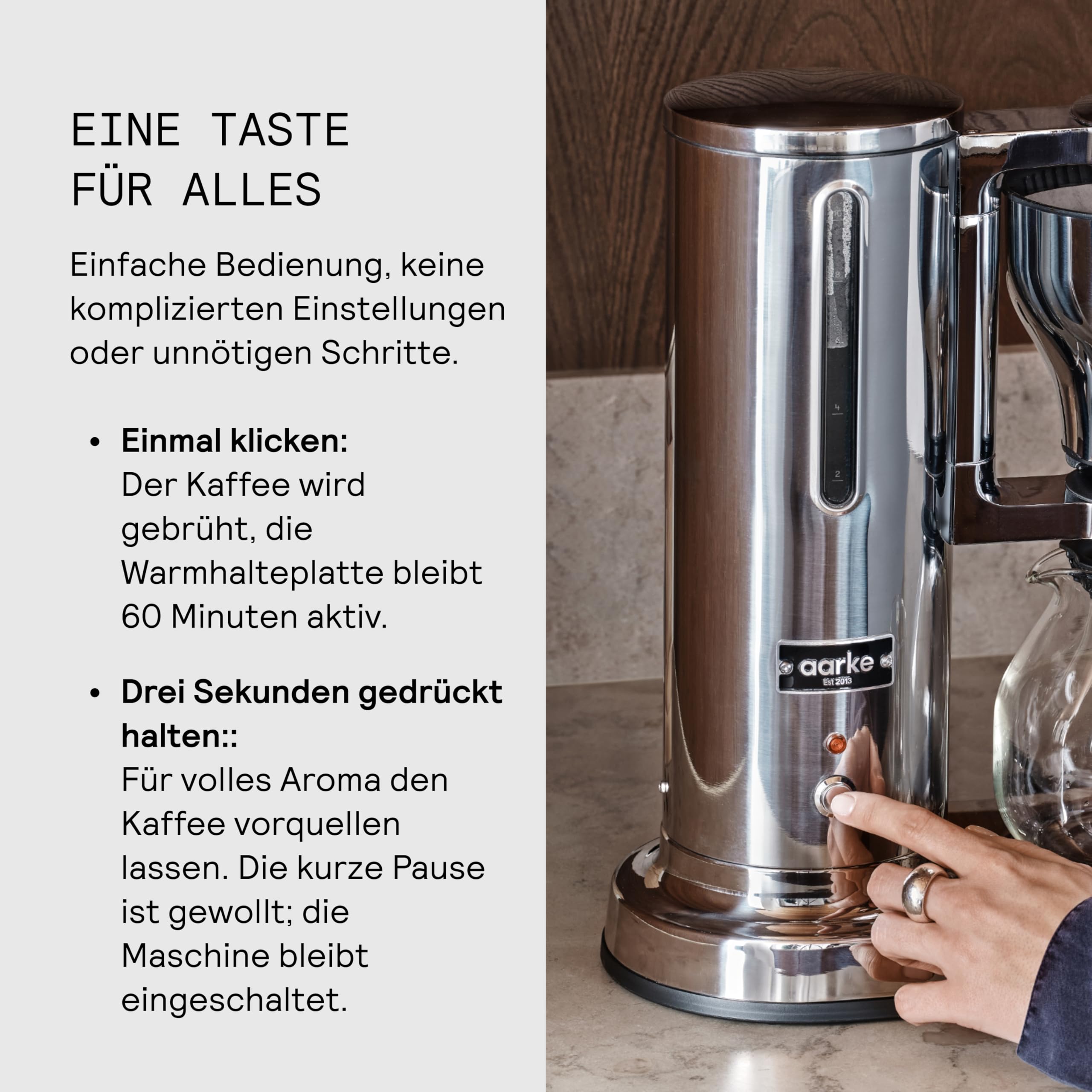 aarke Filterkaffeemaschine – Elektrische Kaffeemaschine, Glaskaraffe, Warmhaltefunktion, 10-Tassen-Kapazität, 250 ml -1.25L, Modernes Design, Kaffeezubereiter für Filterkaffee, ECBC-zertifiziert.