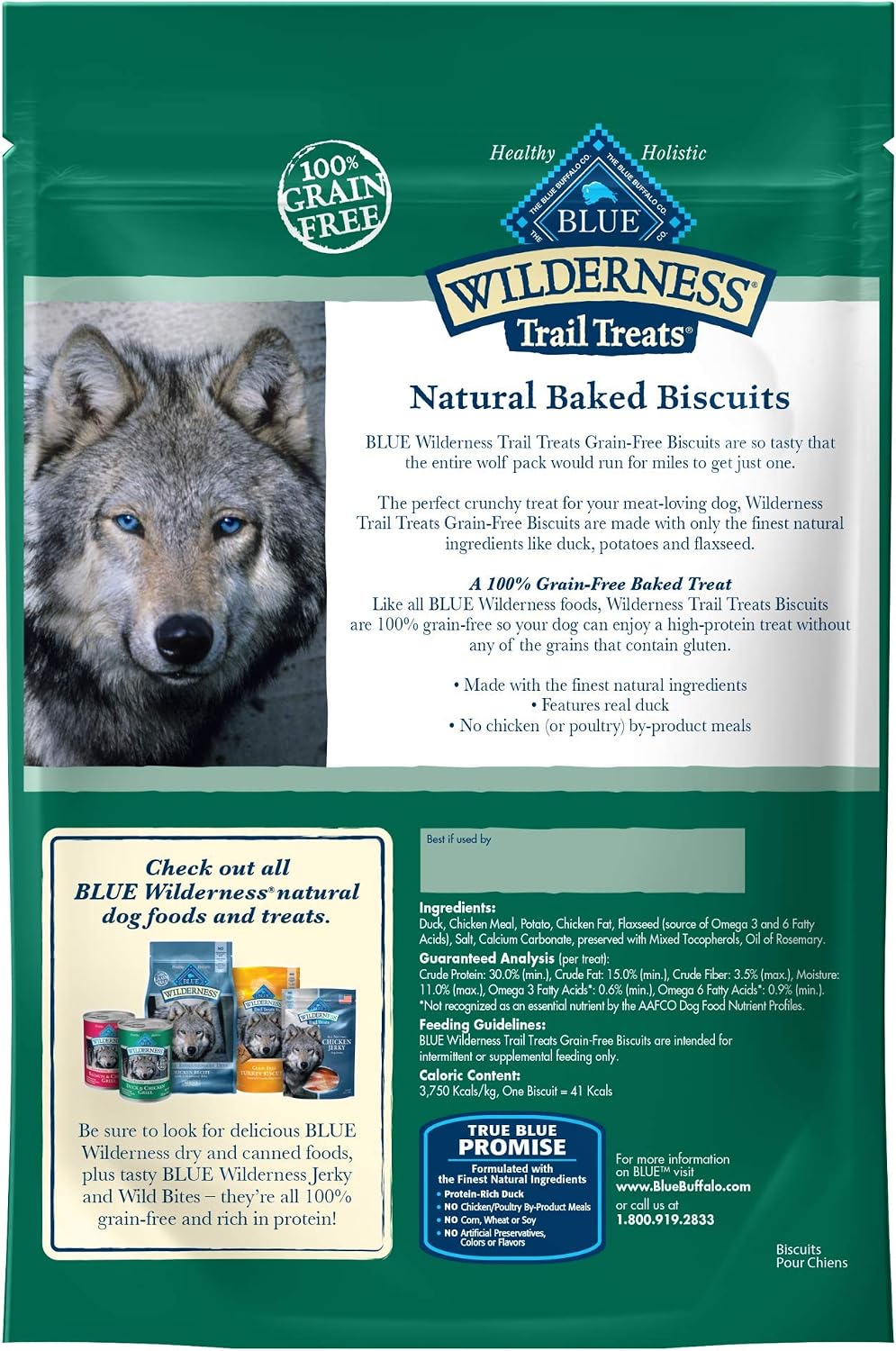 Blue Wilderness Grain-Free Duck Biscuits Trail Dog Treats 10 Oz (6 Pack)