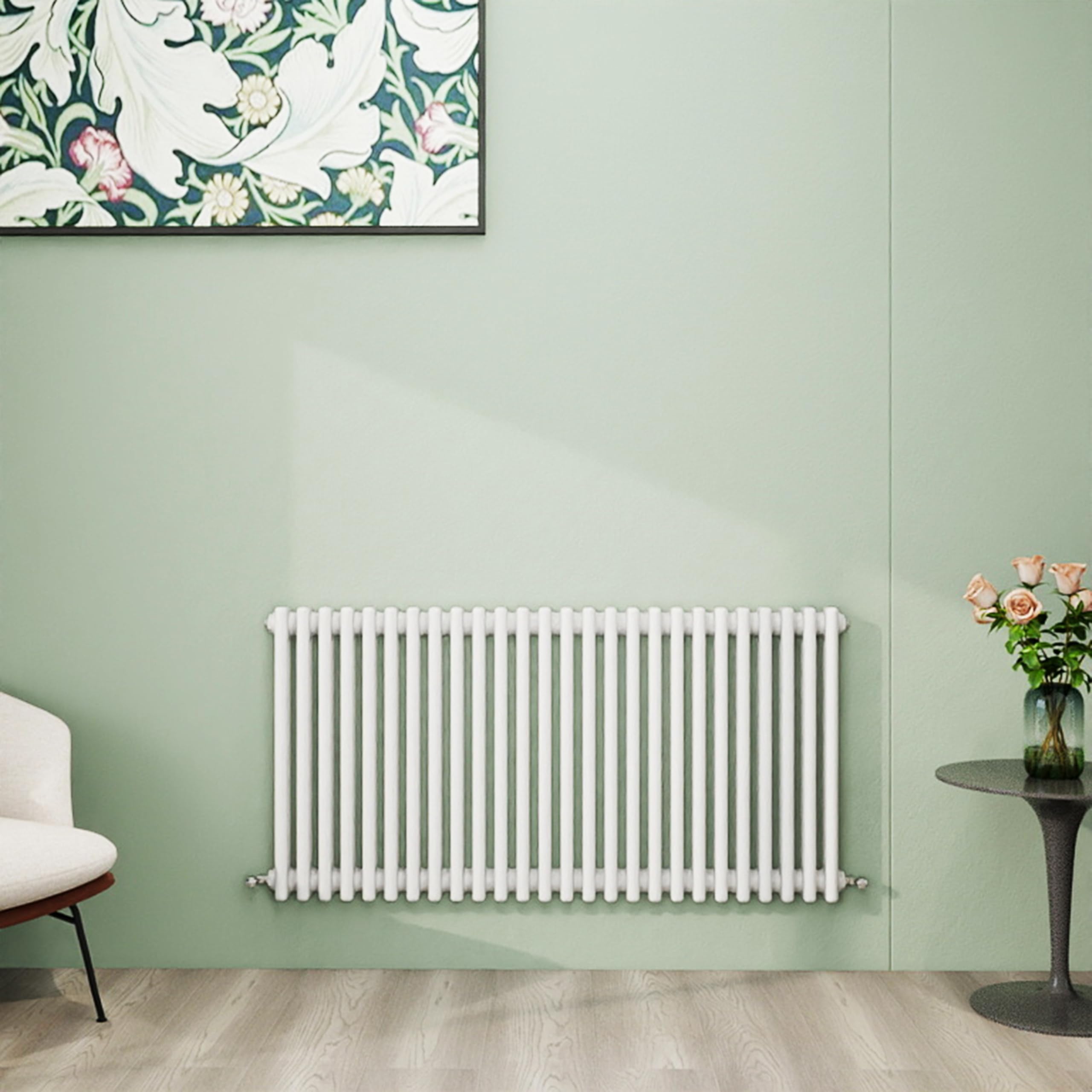 Simple Bathroom Column Radiators White 600×1190mm Horizontal Triple Traditional Cast Iron Style Interior Designer Radiator