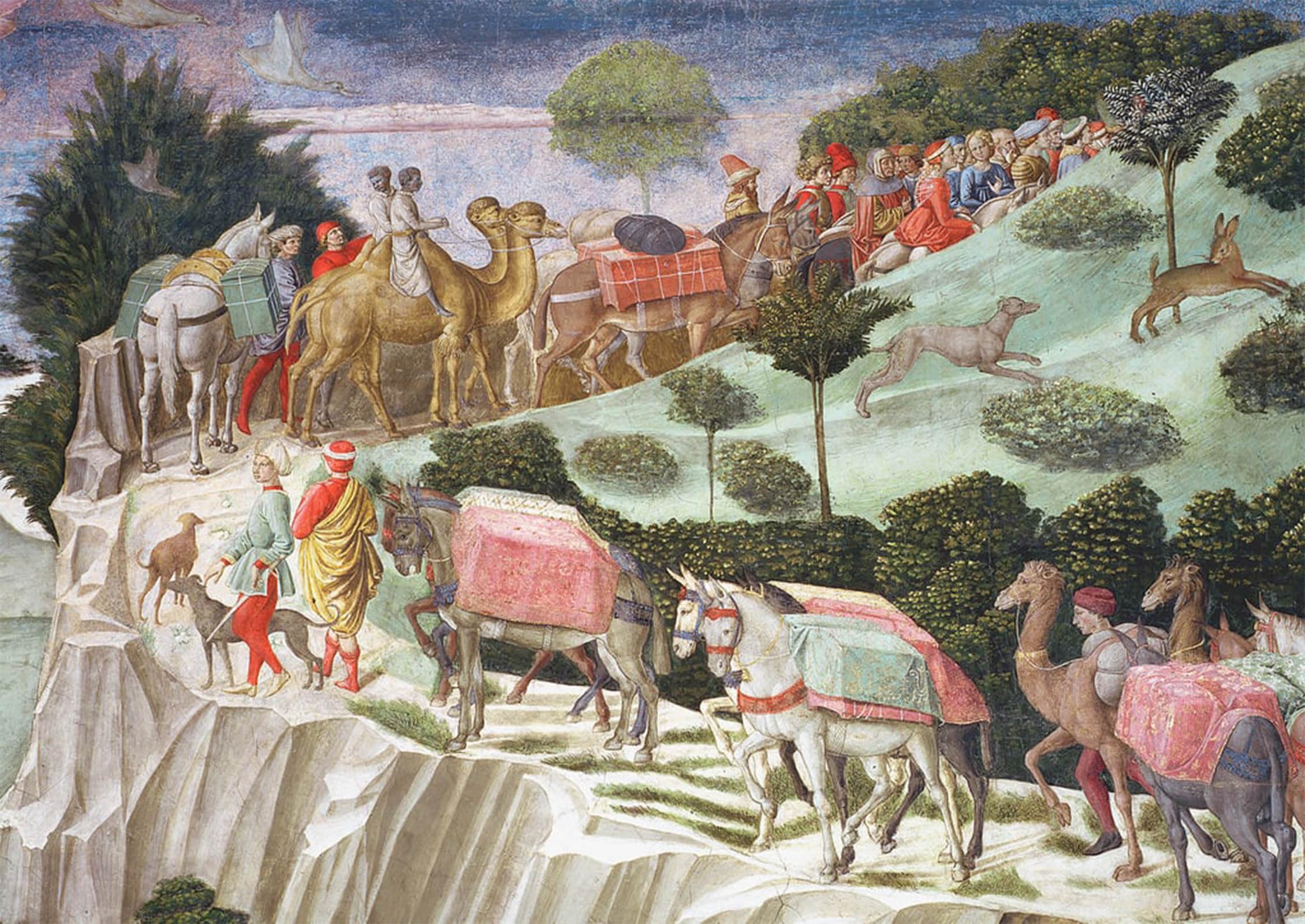 Artxlxxbn No Frame Famous Painting Canvas Artwork Graffiti Print Of Pack Animals Climbing A Hill By Benozzo Di Lese Di Sandro Gozzoli Portrait Canvas Image For Home Decor 60X90cm