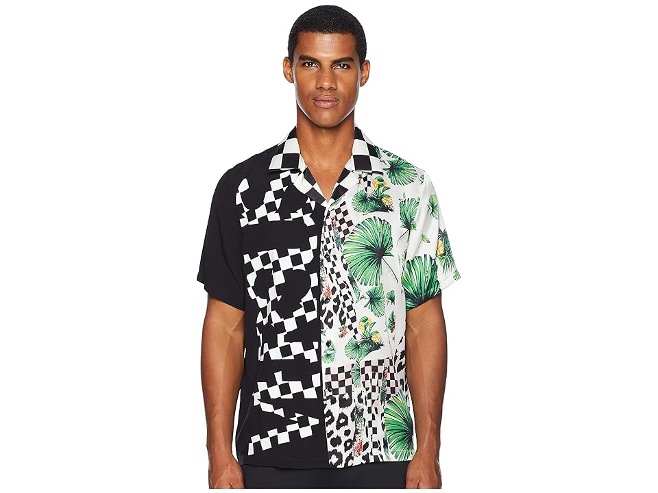 

Versus Versace Checkerboard Tropical Button Down (Black) Men's Short Sleeve Button Up