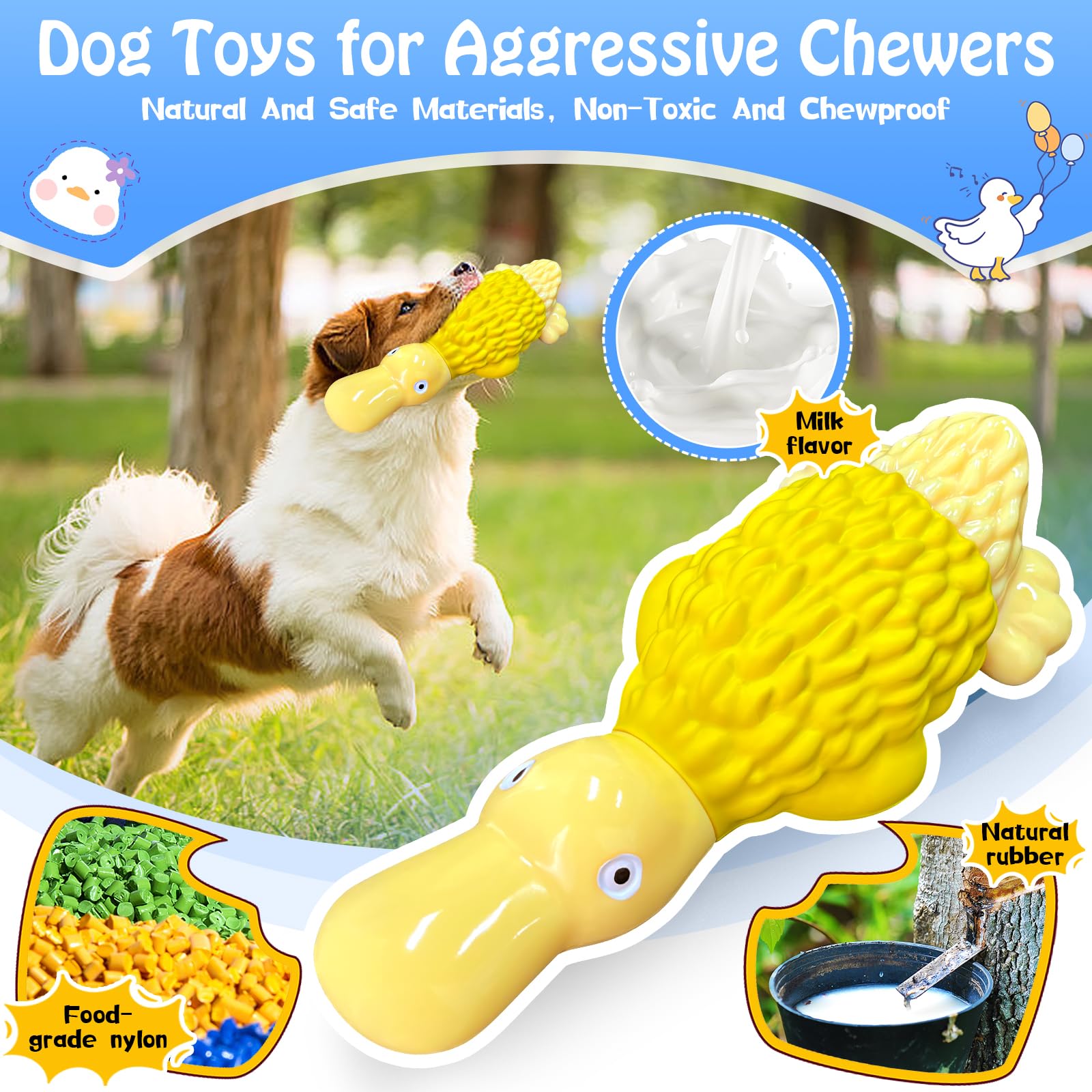 Dog Chew Toys for Aggressive Chewers: Indestructible Dog Toys- Large Squeaky Tough Dog Toys for All Breed Sizes to Keep Them Busy (Yellow)