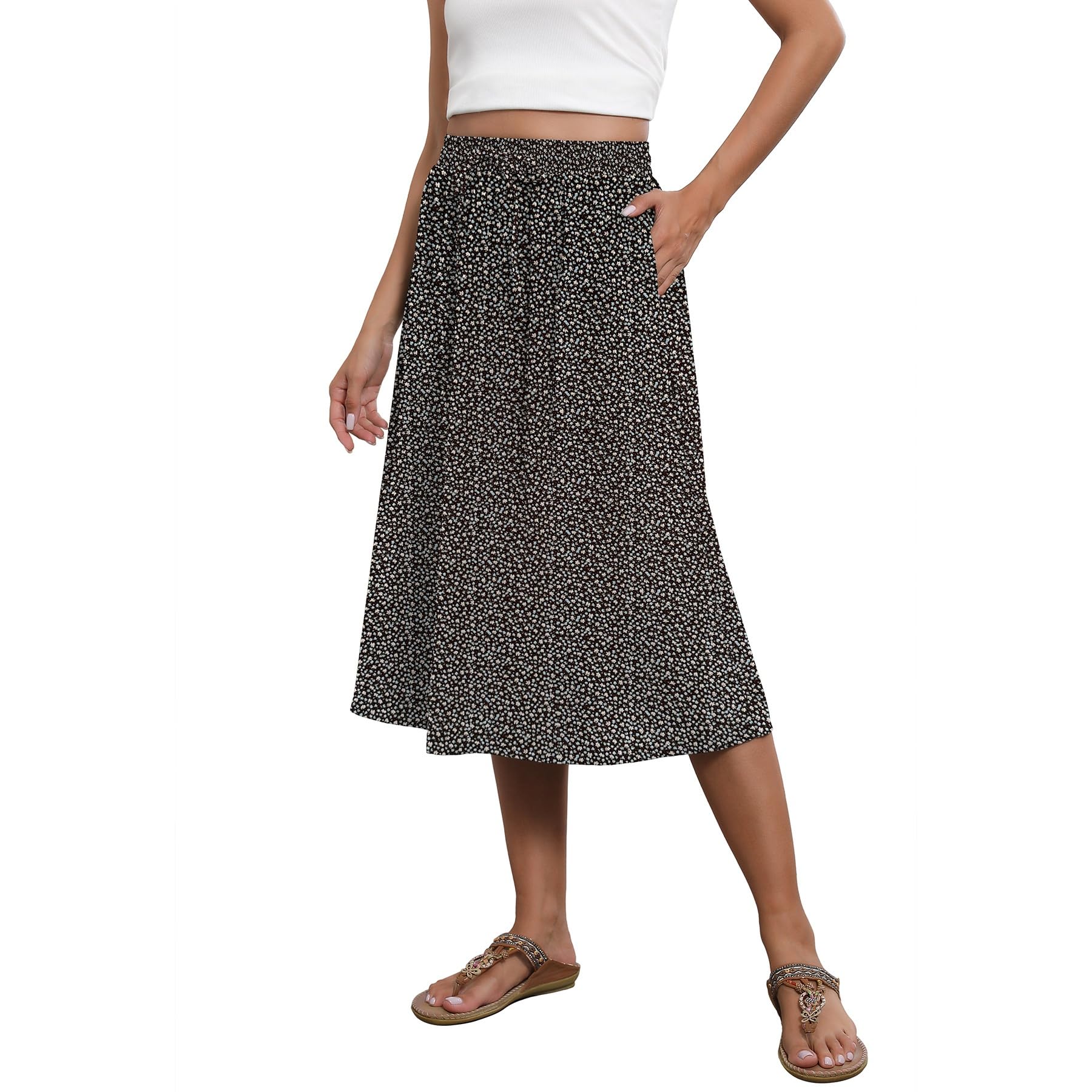 Witsmile Flowy Skirt Elastic High Waist A-Line Skirt with Pockets Bohemia Cover-up for Women 2026 Trendy(S-2XL)