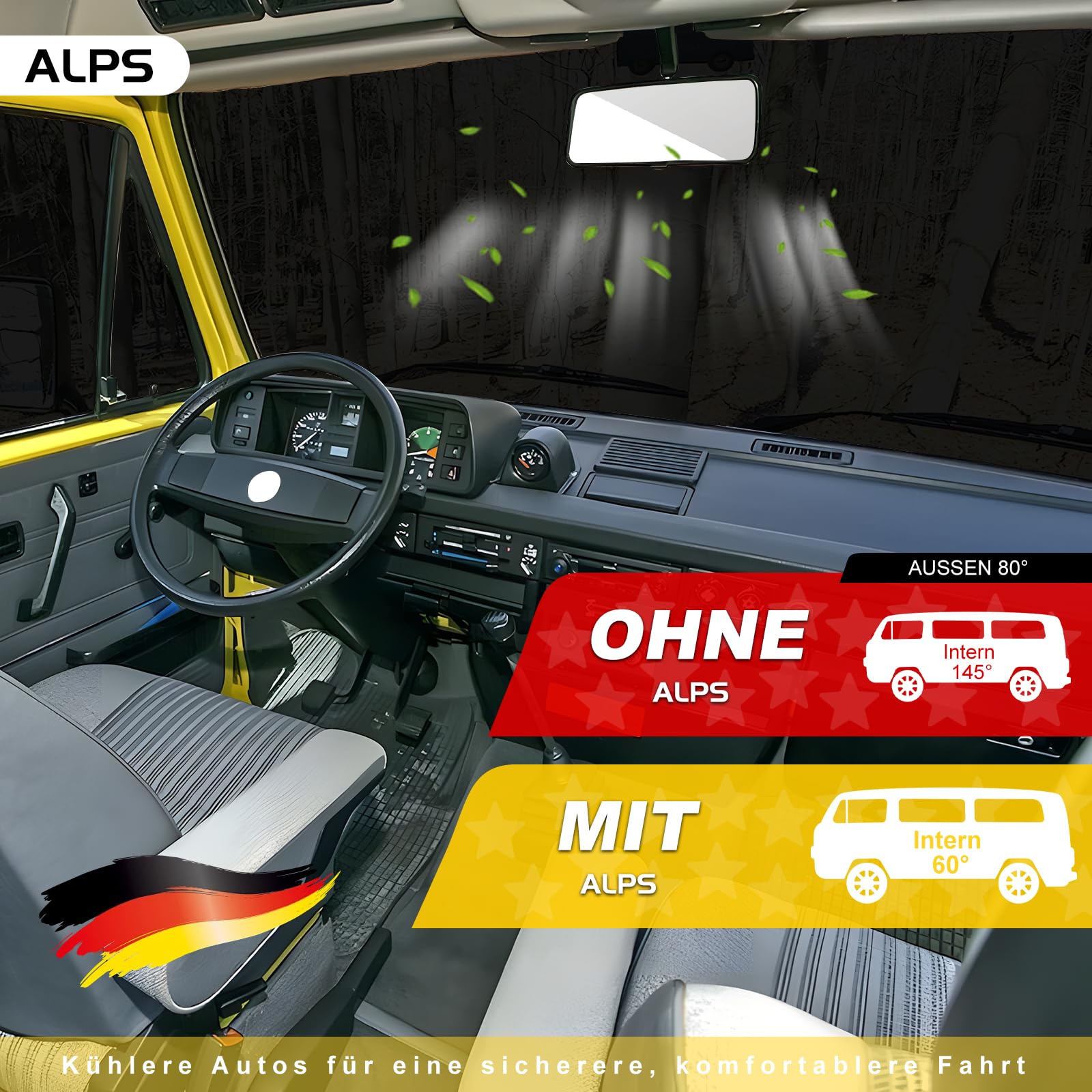 VIRIECH Housse Pare-Brise T6 – 600D Imperméable Anti-Givre Anti-UV – Protection Complète VW Transporter Van Camping-Car