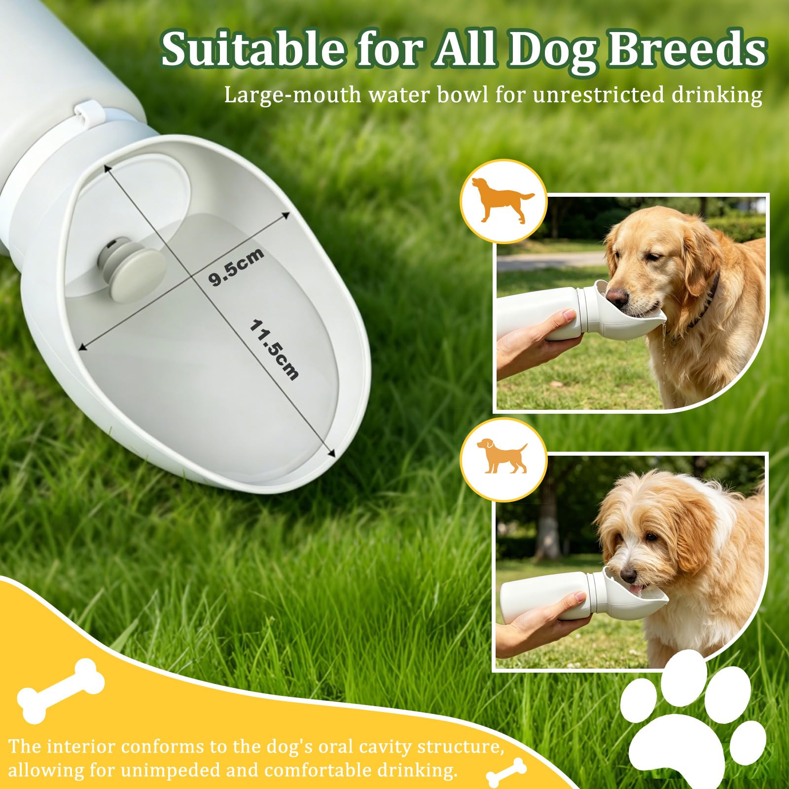 Borraccia pieghevole per cani, a prova di perdite, portatile, con ciotola integrata per cani, in silicone, leggera e pieghevole, per viaggi, passeggiate, campeggio (grigio)