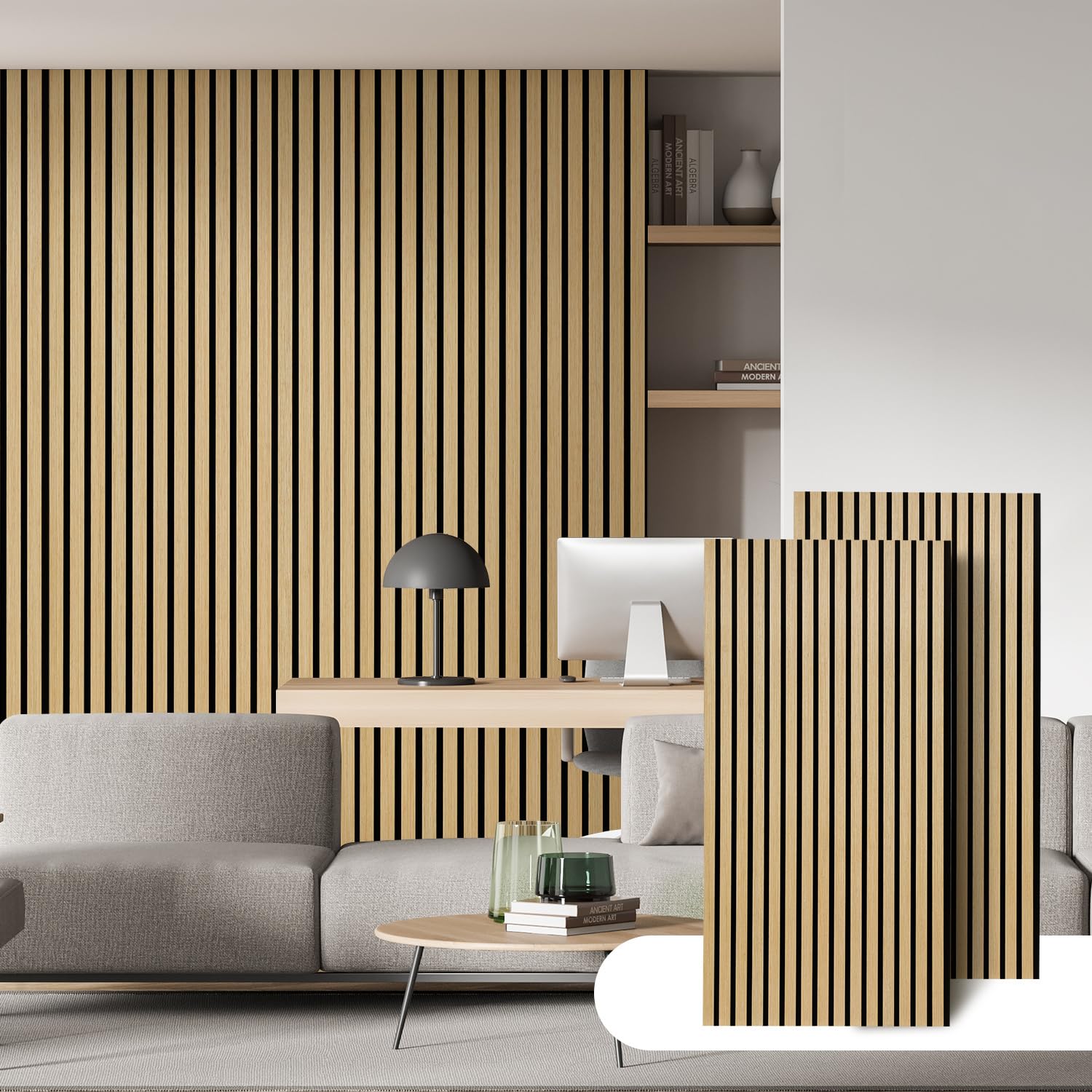 Panele akustyczne z drewna, 120 x 60 cm, zestaw 2 szt. 1,44 m², panele ścienne do okładzin ściennych, redukują hałas i hałas, nowoczesne wzornictwo do wnętrz, dąb