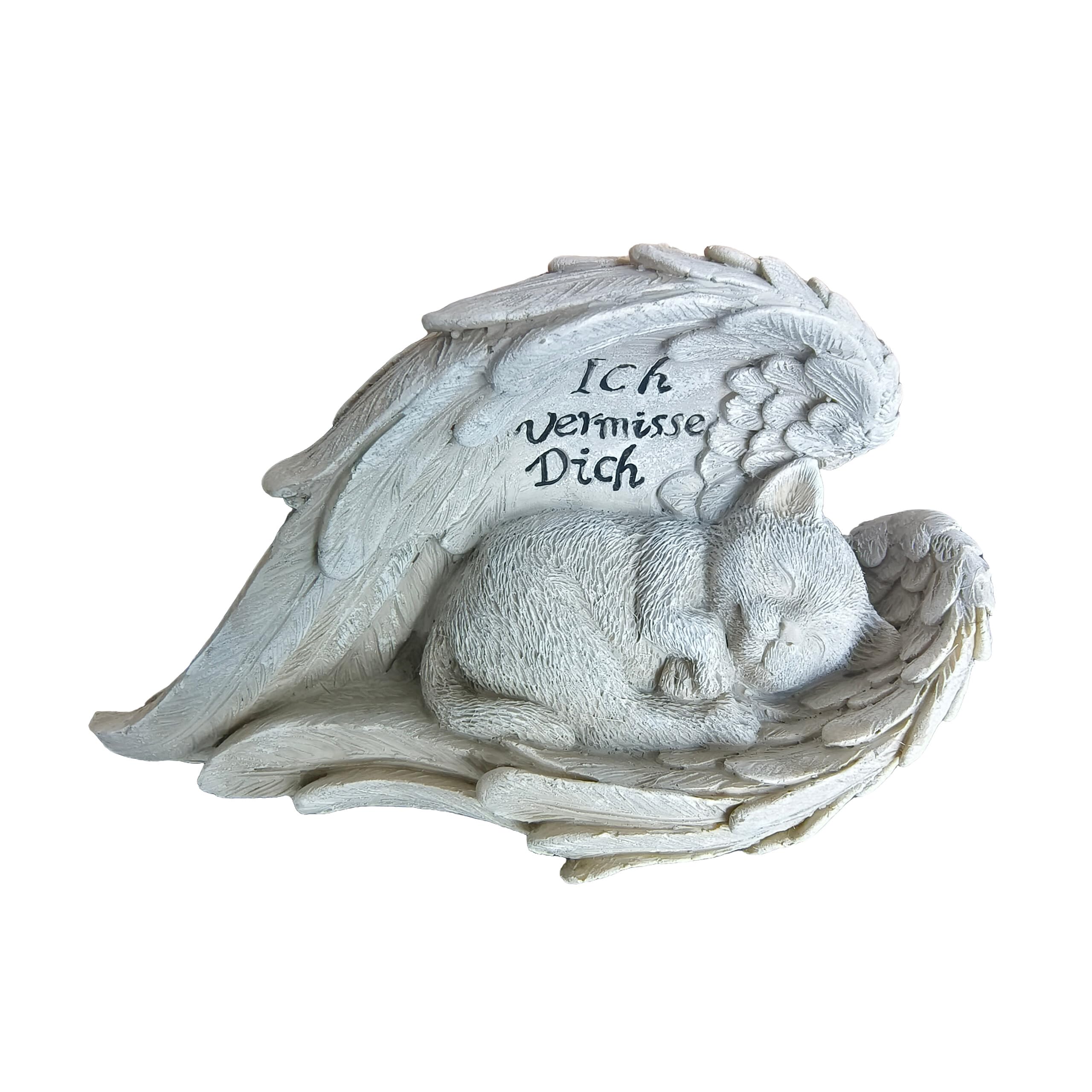 Relaxdays Cat Memorial Garden Figurine, Weatherproof Cream Angel, 12x21x11 cm Pet Remembrance Ornament