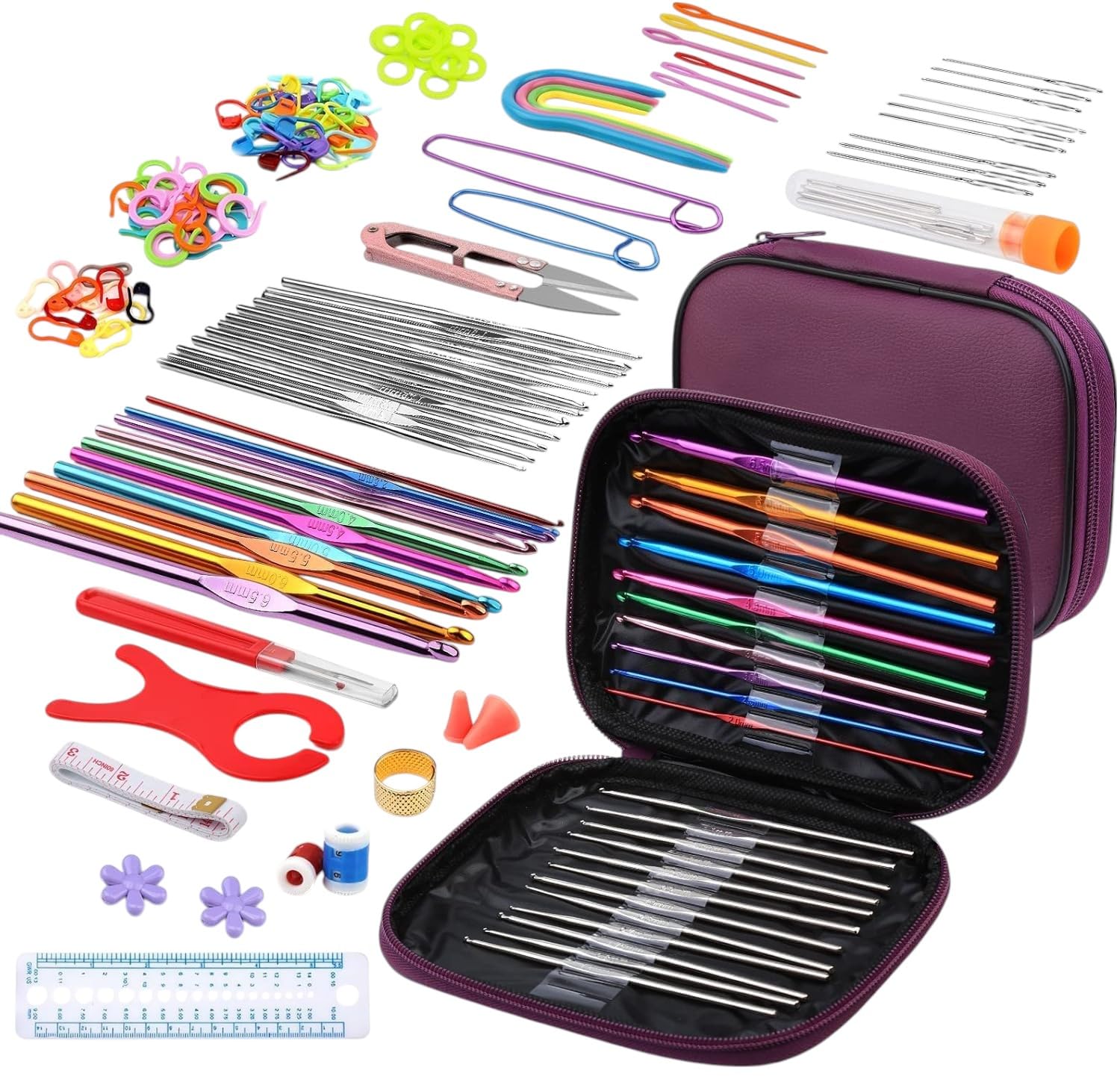 111 pcs Crochet Hook Set and Knitting Needles Set – Complete Crochet Needle and Knitting Kit with Crochet Hooks, Crochet Needles, Knitting Tools, Crosia Needle, and Wool Knitting Needles for Beginners and Experts-image-17