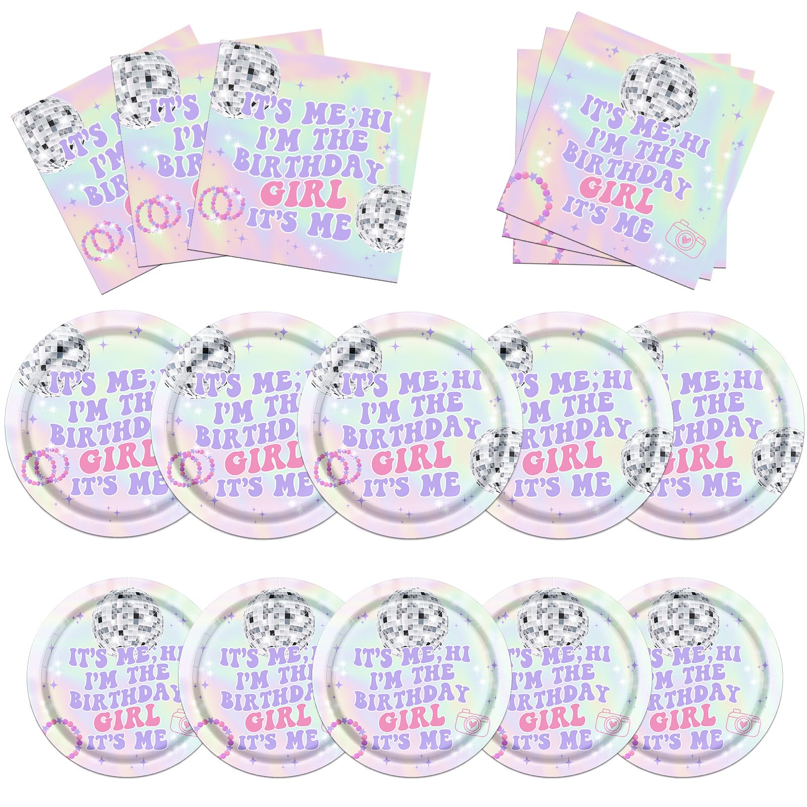 Iridescent Its Me Hi Im The Birthday Girl Its Me Tableware, 60 Pcs Music Birthday Decorations includes Its Me Hi Im The Birthday Girl Its Me Plates and Napkins for 20 Guests Perfect for Girl