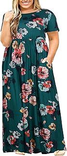 Women Short Sleeve Loose Plain Casual Plus Size Long Maxi Dress with Pockets - Buy now