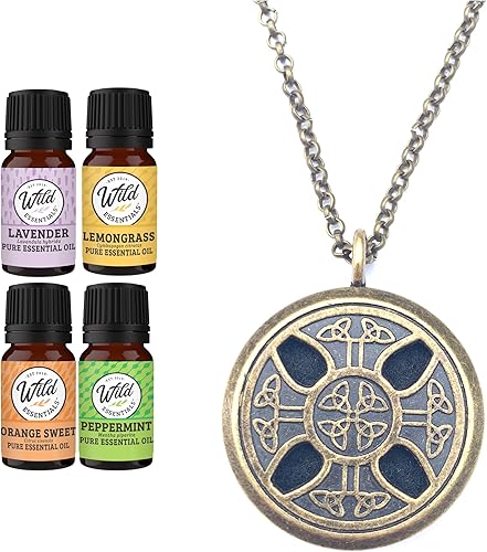 Miniatura 15 de Wild Essentials Atrapasueños Difusor de aceite esencial sin níquel con cadena de 24 pulgadas, 6 piedras de lava de colores, joyería de perfume