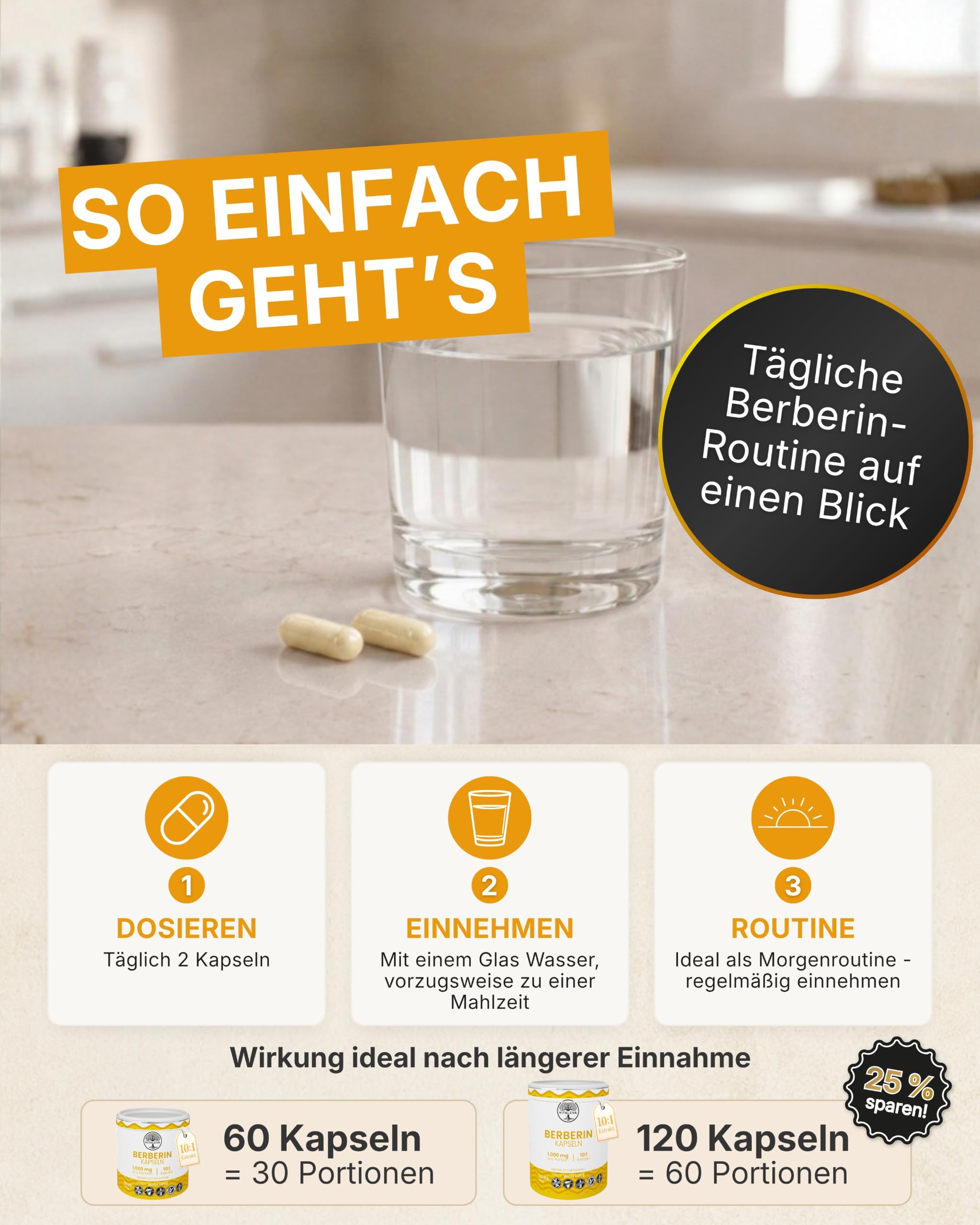 Berberin Kapseln I 10:1 Extrakt I 120 Kapseln I 1.000 mg pro Portion I Pflanzenextrakt aus Berberis Aristata I Vegan, laktosefrei & glutenfrei I Natürliche Nahrungsergänzung für 60 Tage