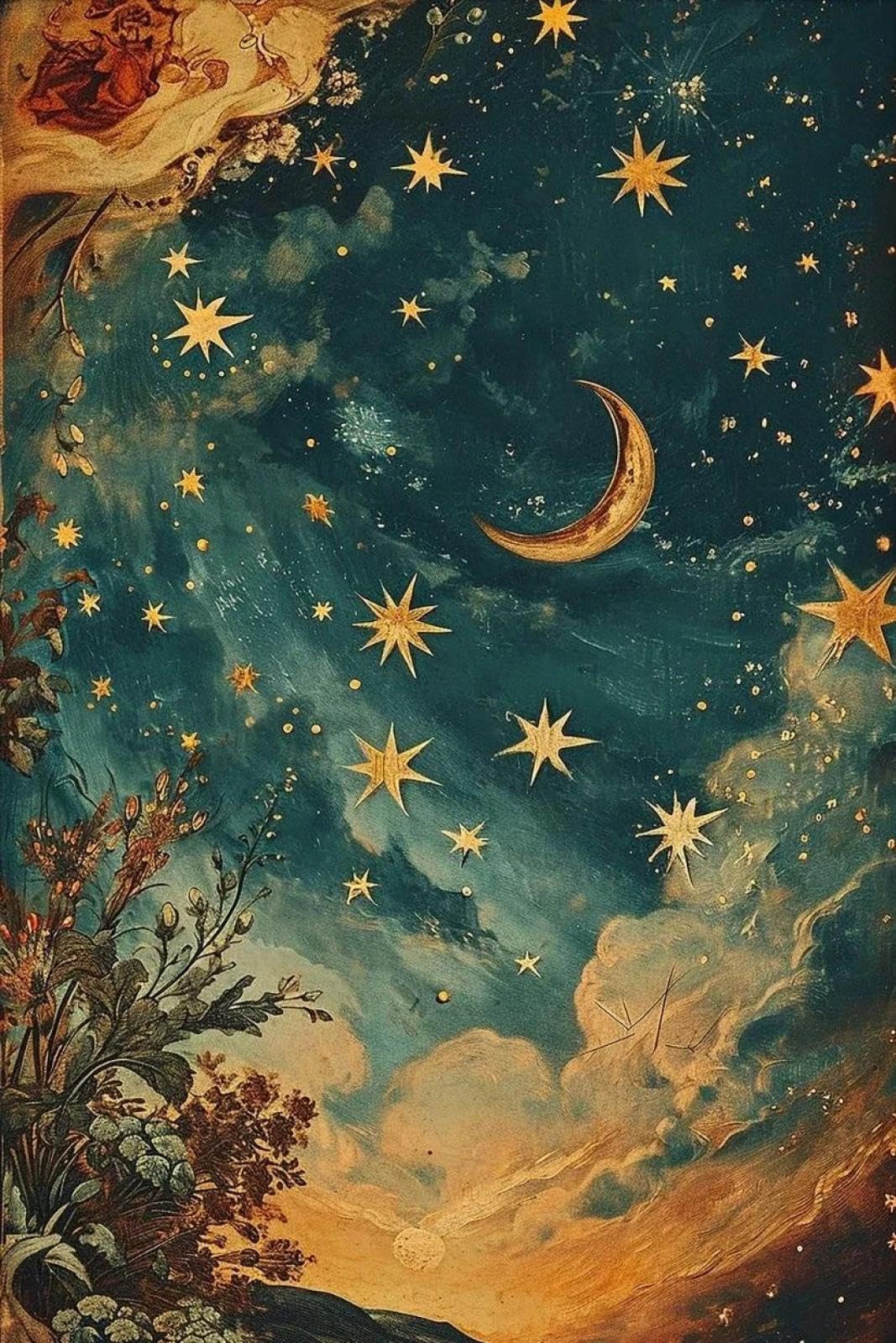 Yocheng Fantasy Artwork Room Decor Celestial Night Court Starry Village Skyline Printable Poster Night Moon Star Wall Art Poster 40x50cm No Frame