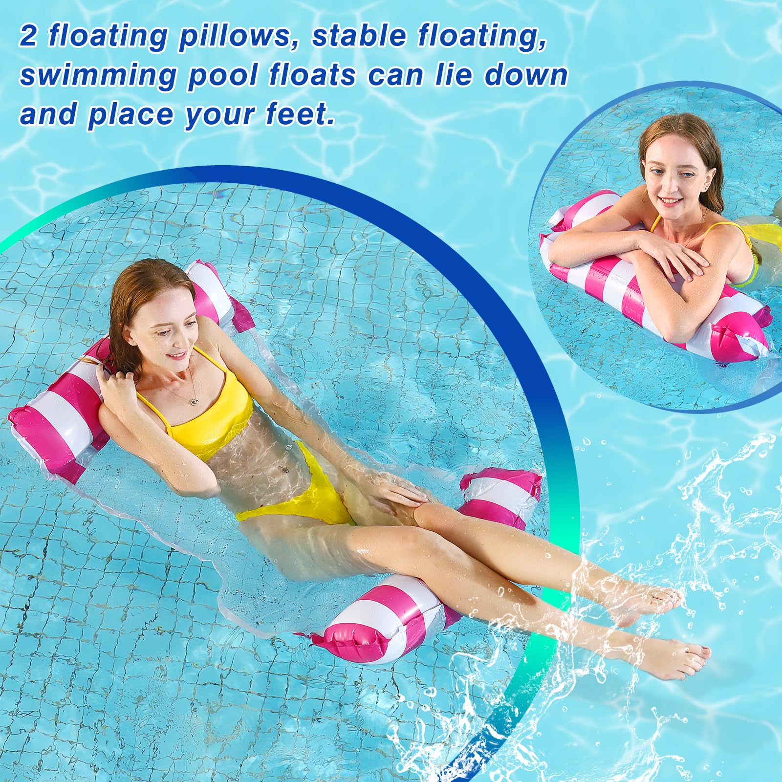 BIUTTIF Pool Float Chair 2 Pack Pool Floats for Adults, 4-in-1 Multi-Purpose Pool Floaties Toys Swimming Pool Floats (Red&Blue)