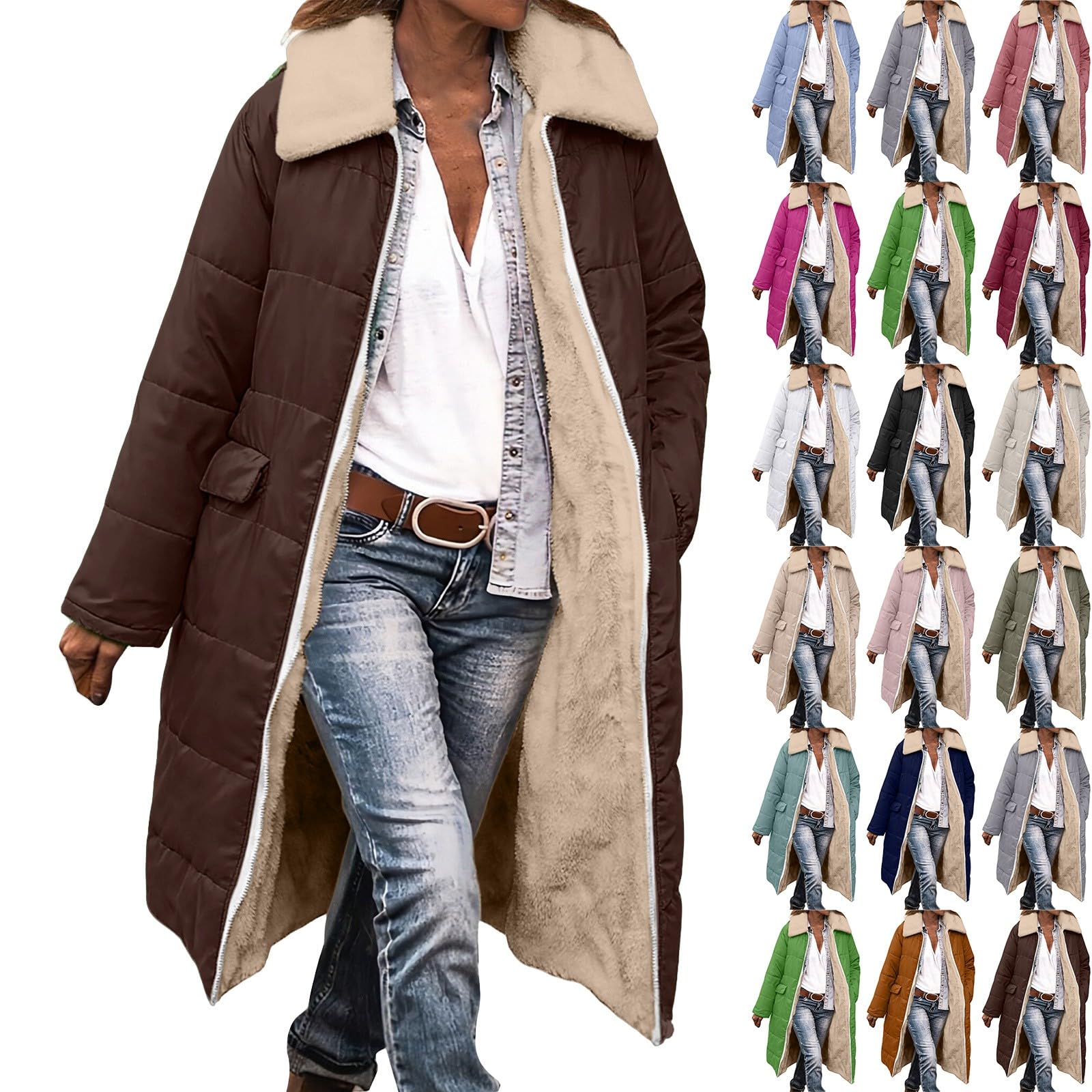 Bukknye Women's Black Winter Jackets For Uk Fleece Lined Down Jacket Sherpa Shearling Lapel Warm Longline Trench Coat Thermal Cosy Outerwear Overcoat With Pockets