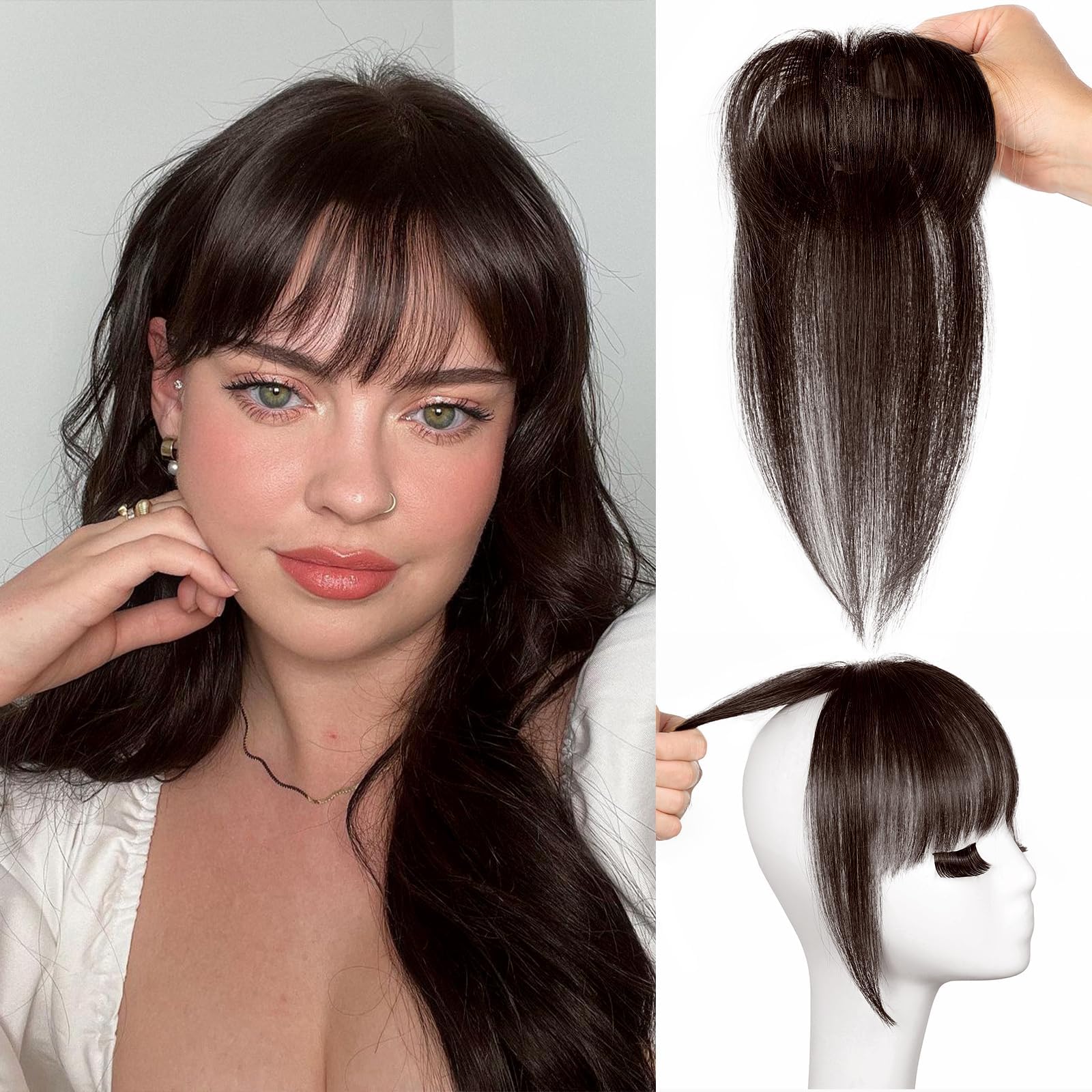 YOUKNOWIG Bangs Hair Clip in bangs 100% Real Human Hair Toppers 360°3D Cover Clip on Bangs Hair pieces Wispy Bangs for Wom...